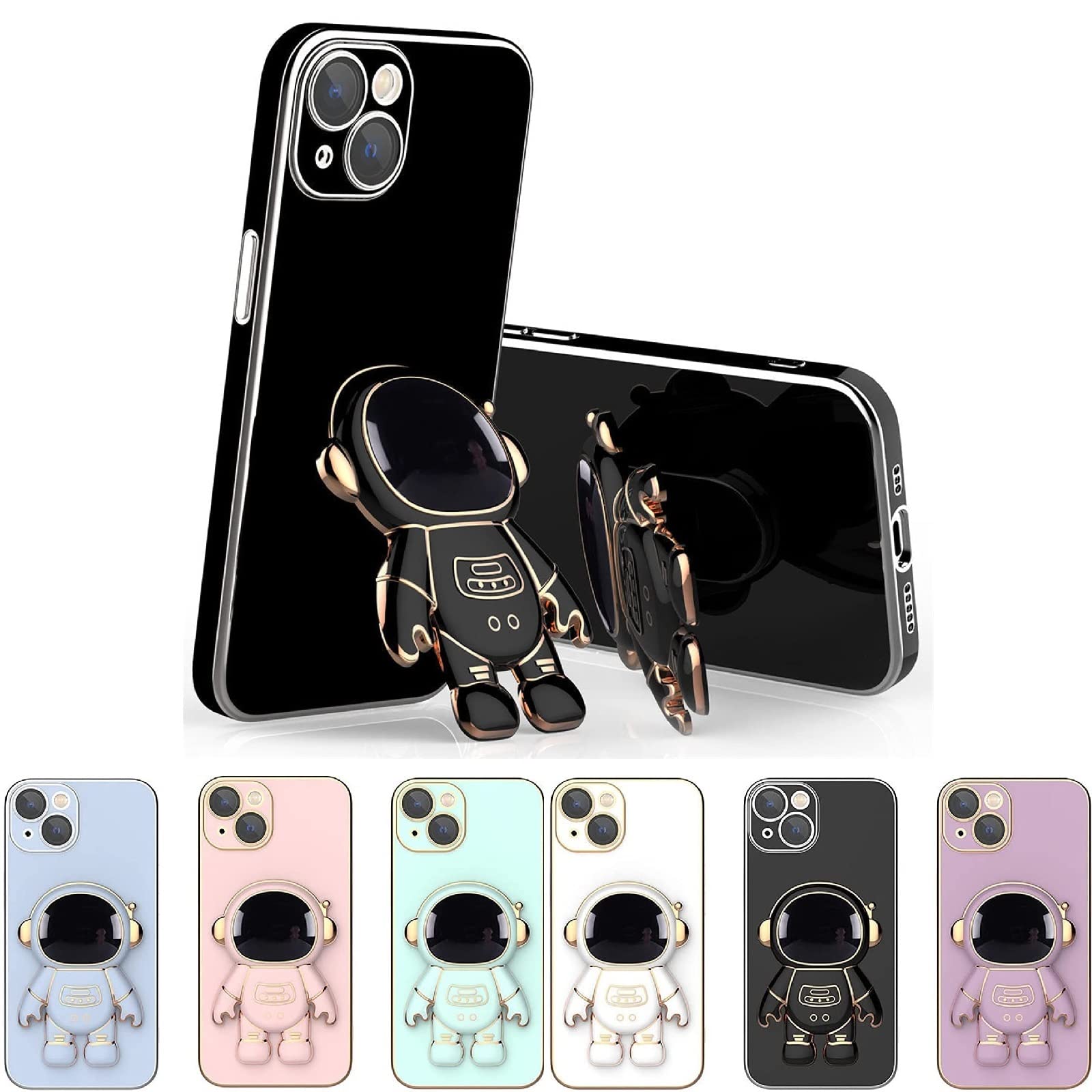 6D Plating Astronaut Hidden Stand Case Cover for iPhone 14/13/12/11 Pro Max XR XS X 8 7 - Anti-Scratch Camera Protector & Foldable Kickstand - Perfect for Gaming, Watching Videos & Hands-Free Calls