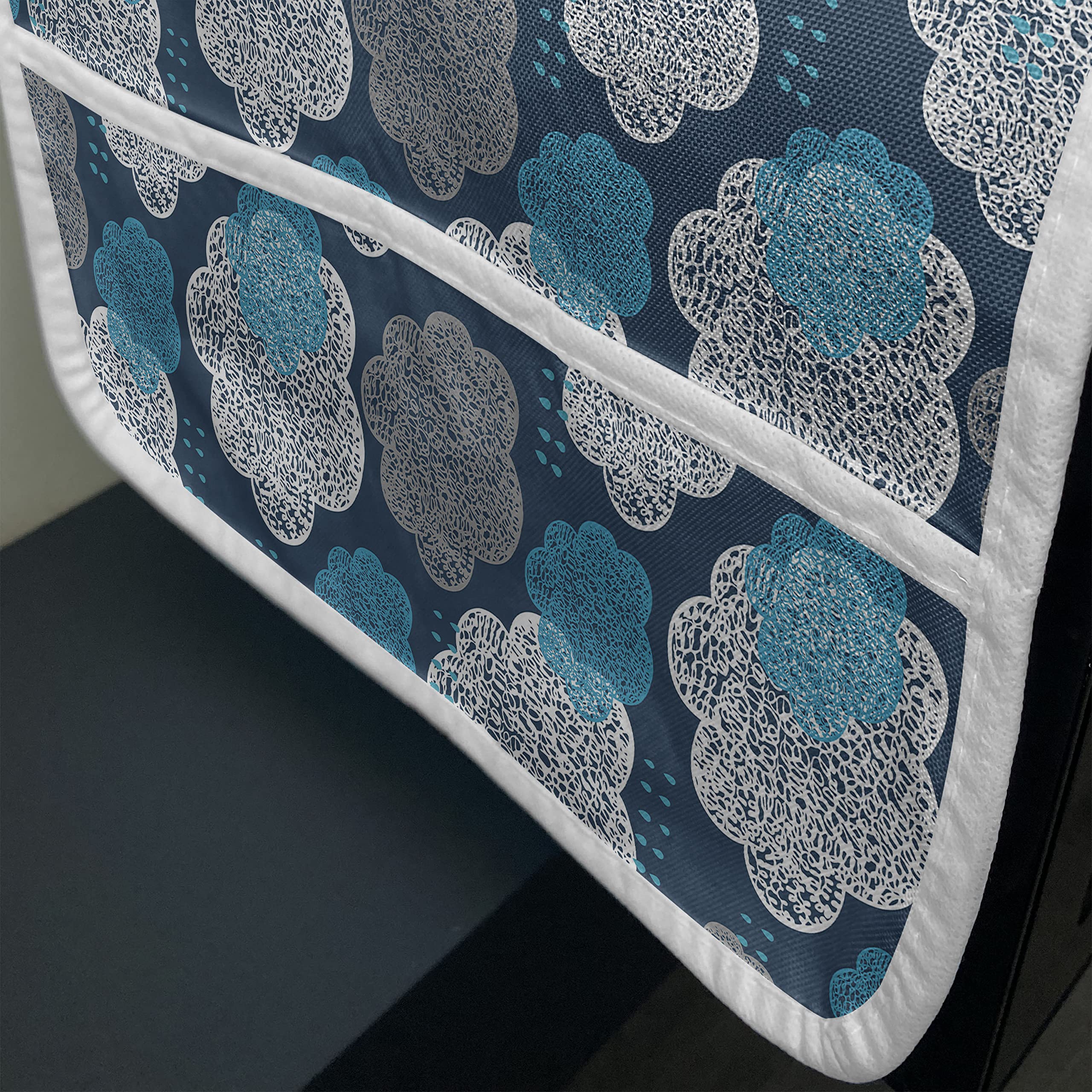 Ambesonne Waterproof Microwave Cover - Hand Drawn Blue Sky Clouds & Raindrops Design, 36x12 Inch Kitchen Organizer with Pockets, Dark Slate Blue - Perfect for Protecting Appliances & Storing Kitchen Utensils