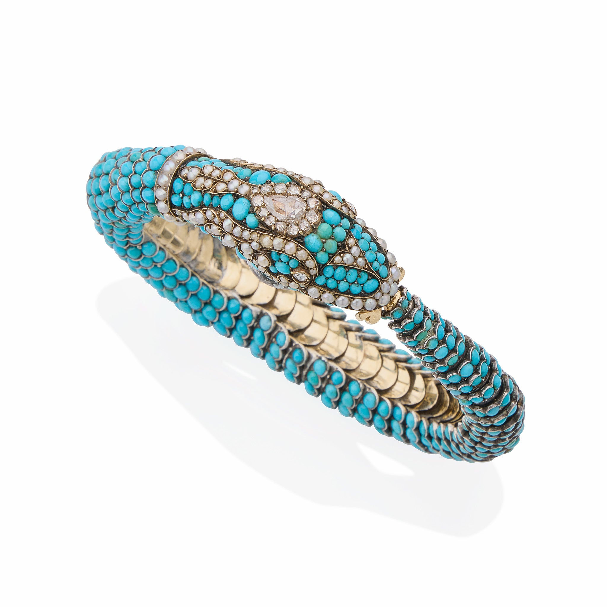 Vintage Turquoise Diamond Pearl Snake Bracelet - Elegant Jewelry for Women, Perfect for Parties, Weddings & Special Occasions