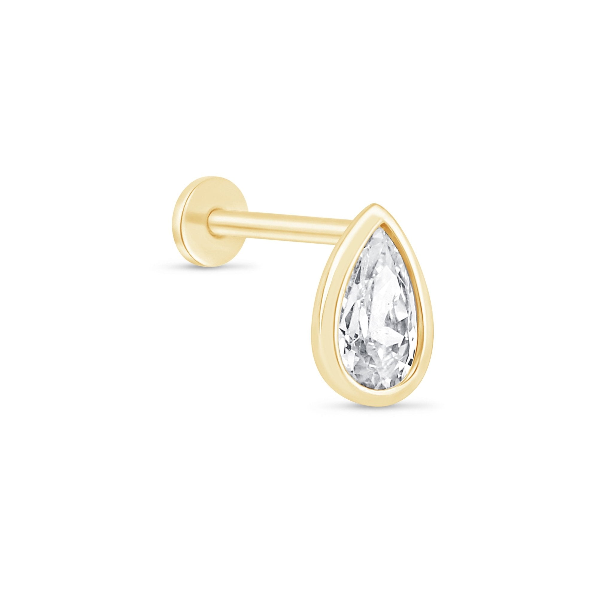 14k Yellow Gold Pear Gemstone Stud Earrings - Dainty Bezel Set Flat Back Earrings for Women, Perfect for Everyday Wear & Special Occasions