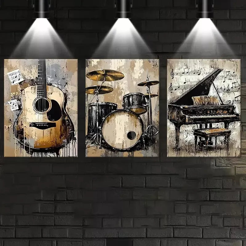 3-Piece Abstract Musical Instruments Wall Art Set - Framed Canvas 50x70cm - High Quality Print - 100% Australian Made - Ready to Hang - Perfect for Living Room, Bedroom & Office Decor