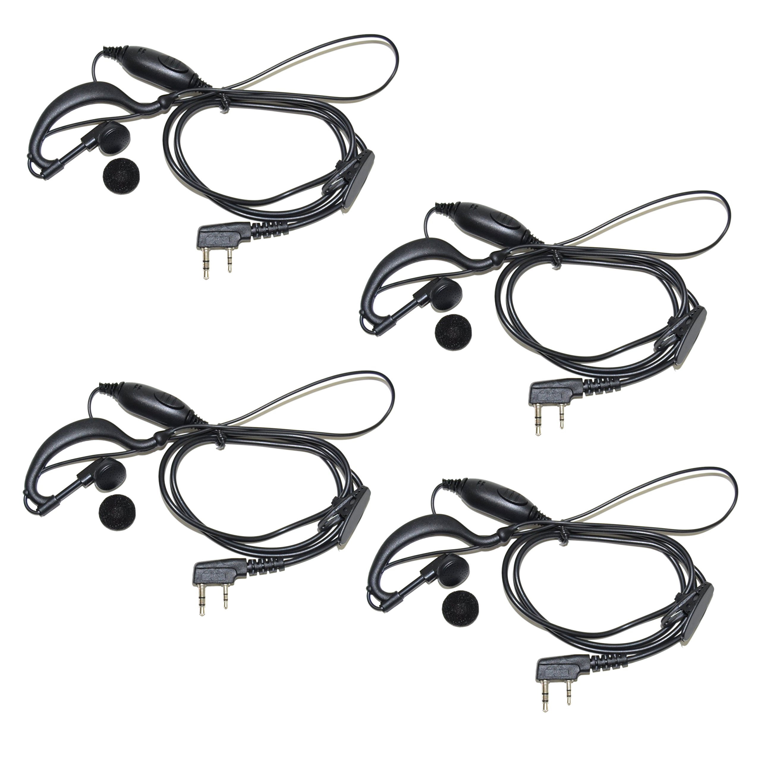 HQRP 4-Pack G-Shape 2-Pin Earpiece Headset with PTT Mic - Compatible with Retevis H-777, RT-5R, RT-5RV, RT-B6 & Sun Meter Radios - Ideal for Security, Construction & Two-Way Radio Communication