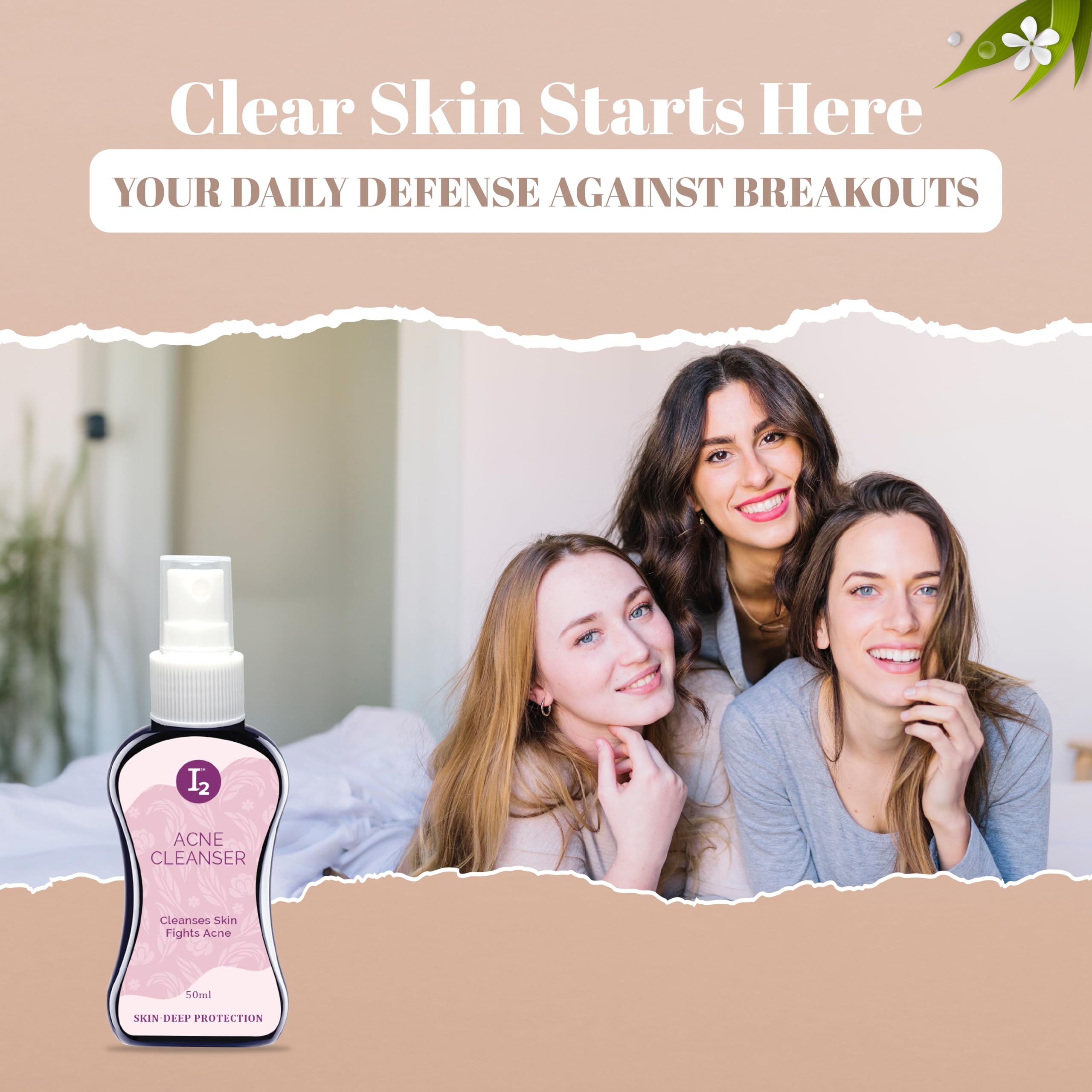 I2 Acne Face Cleanser Spray - Paraben Free Acne Treatment Gel for Men & Women (50ml) | Fights Pimples & Breakouts | Perfect for Daily Skincare & Travel