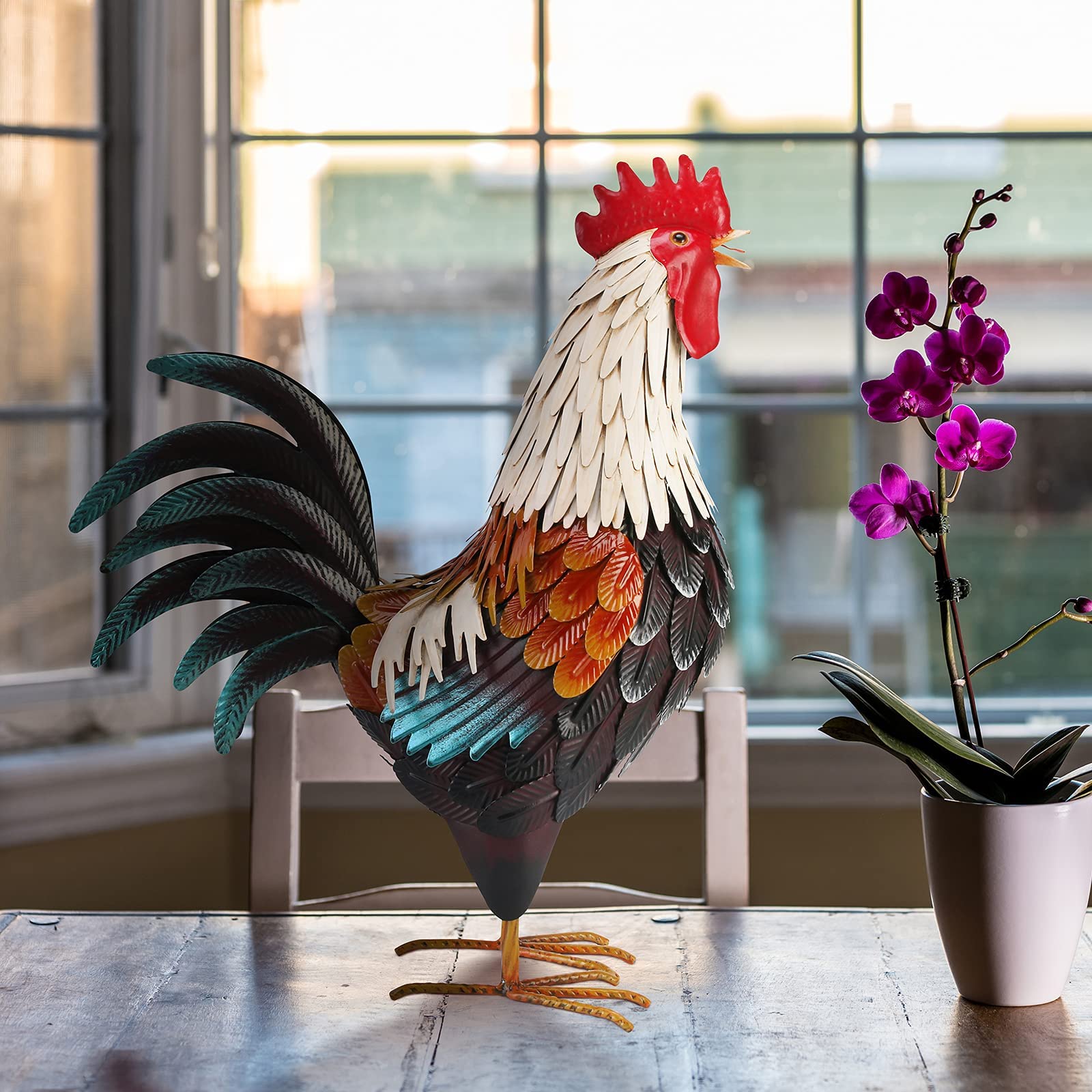Vintage Metal Rooster Decor - Handcrafted Yard Chicken Statue for Outdoor Garden, Backyard, Patio & Kitchen Decorations | Perfect for Farmhouse, Rustic & Country Style Home Décor