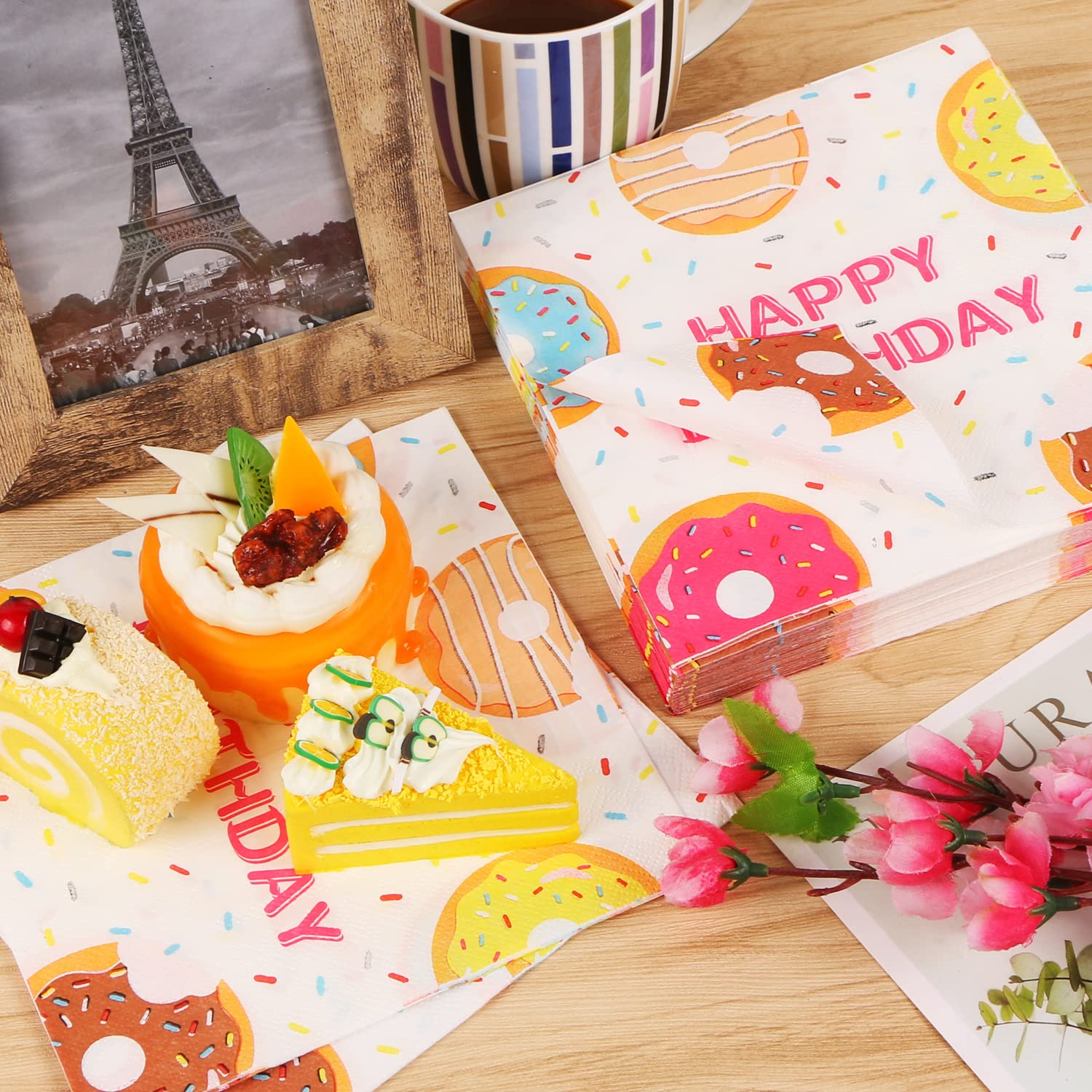 40 Pack Donut Party Napkins - 13x13 Inch Happy Birthday Paper Napkins for Donut Themed Parties, Baby Showers & Birthday Decorations - Cute Donut Tableware for Dessert Tables & Celebration Supplies