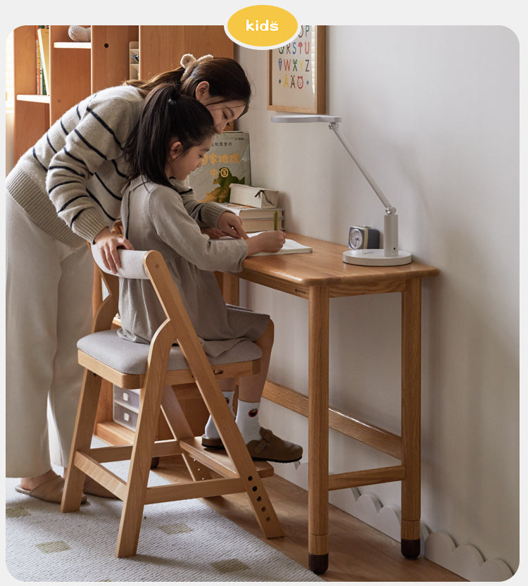 Solid Oak Wood Adjustable Height Study Desk - Narrow L-Shaped Home Office Desk for Small Spaces | Perfect for Remote Work, Online Classes & Crafting