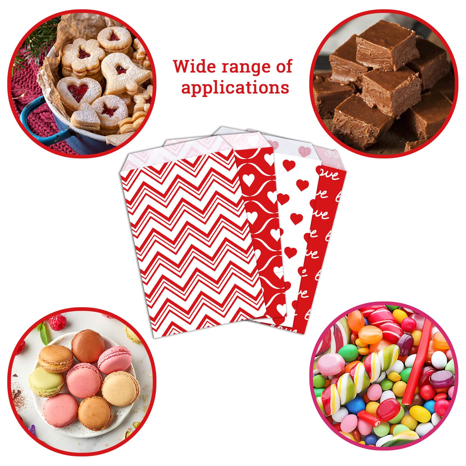 AnyDesign 120 Pack Valentine's Day Treat Bags - Red & White Heart Stripe Printed Paper Gift Bags for Candy, Cookies, Party Favors | Perfect for Weddings, Mother's Day, Holiday Buffets & Classroom Celebrations