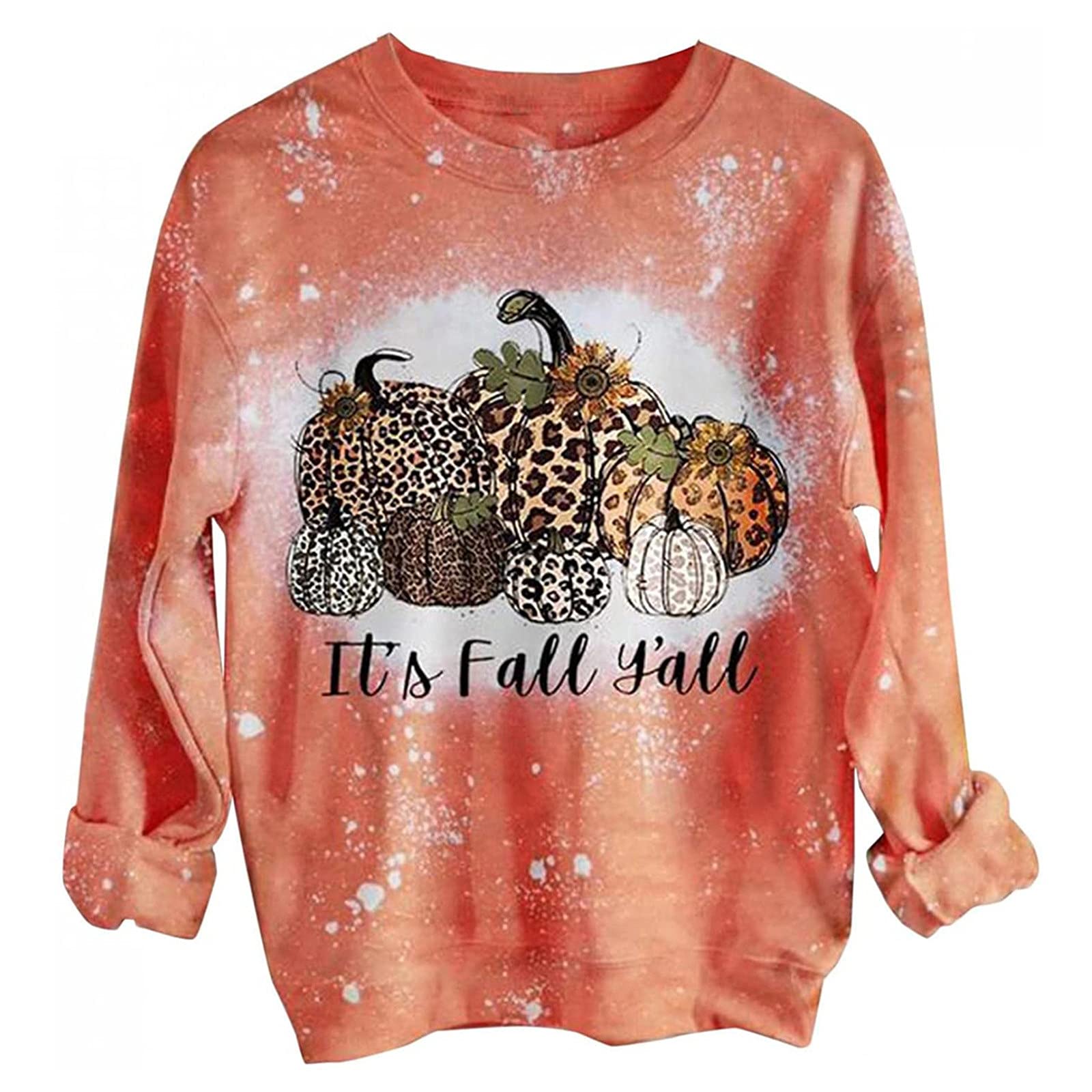 Women's Bleached Tie Dye Crewneck Long Sleeve Sweatshirt - Cute Graphic Pullover Fall Fashion Top for Casual Wear, Street Style & Cozy Outfits