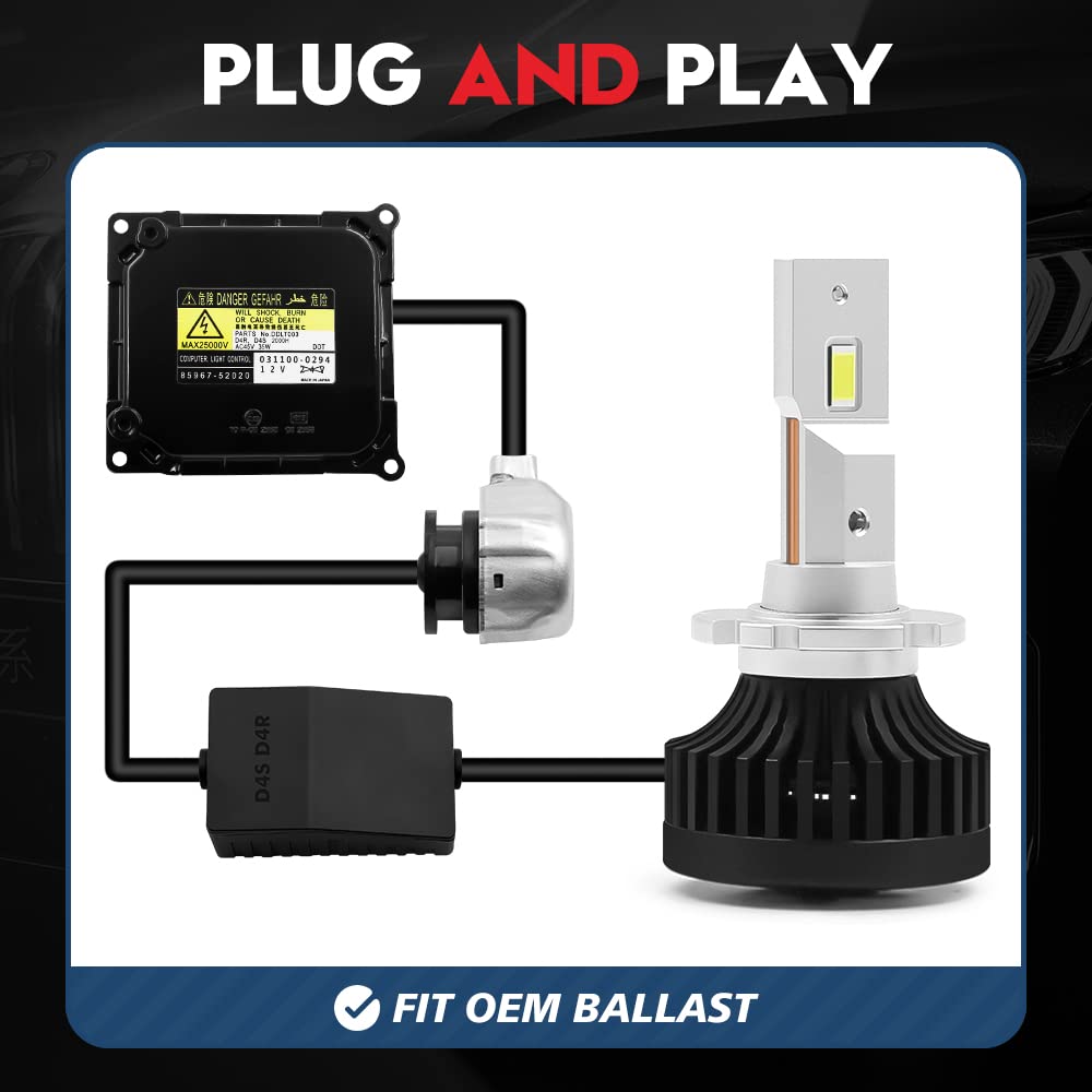 VEHICODE D4S DS4 D4R DR4 LED Bulbs 70W 8400 Lumens 6000K White - Plug and Play HID Ballast with CANBus Error Free - Perfect for ATV/UTV Powersports, Off-Road Vehicles & Light Replacement (2 Pack) - Ideal for Night Riding, Trail Adventures & Off-Road Lighting Upgrades