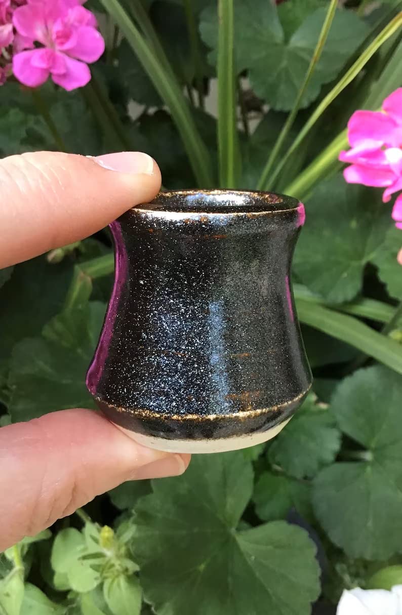 Handmade Black Glitter Ceramic Toothpick Holder - Small Pottery Vase for Kitchen, Dining Table & Home Decor