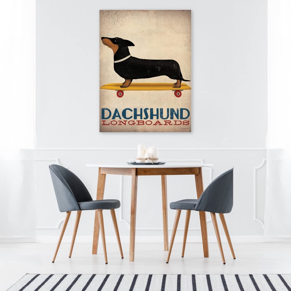 Premium Dachshund Longboards Canvas Wall Art - Handmade by Artist Ryan Fowler - 24x32 Inch Ready to Hang Painting - Perfect for Living Room, Bedroom, Office & More - Unique Home Decor Gift Idea for Dog Lovers