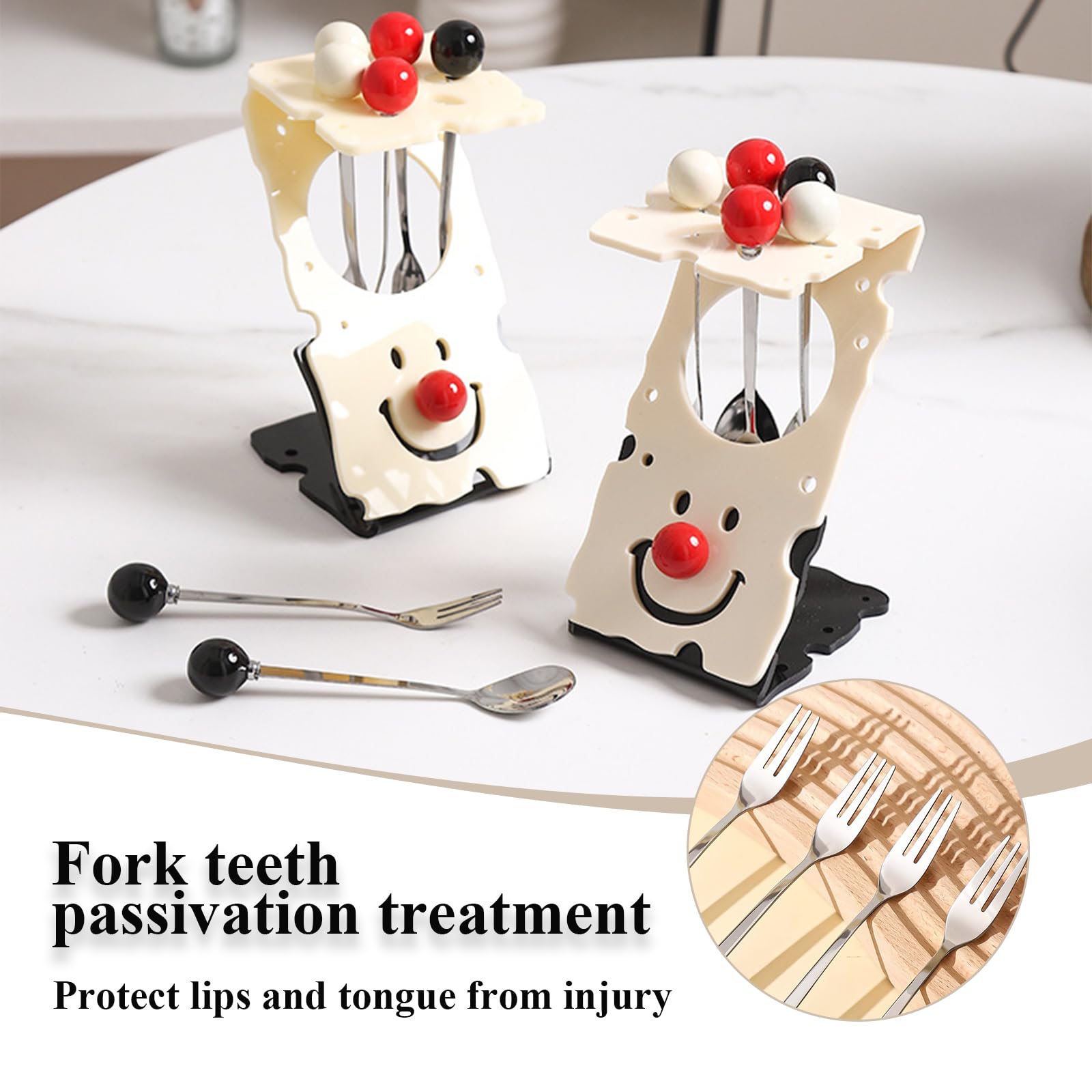 6-Piece Mini Dessert Forks Set - Stainless Steel Appetizer & Cocktail Forks with Clown Holder - Perfect for Home, Party, Wedding & Fruit, Cake Serving (Colorful)