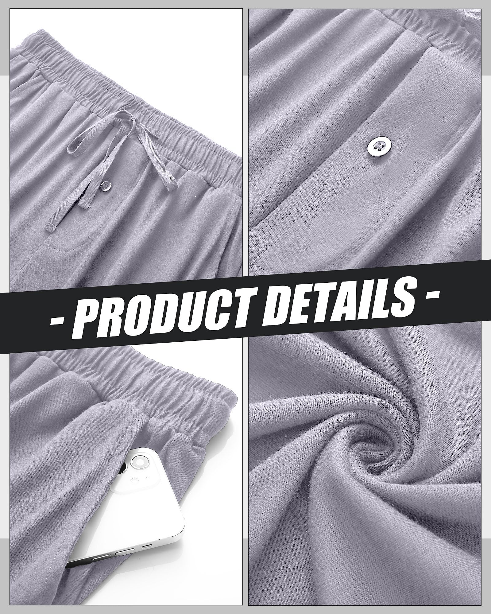 Neer Men's 3 Pack Lightweight Knit Sweatpants - Baggy Lounge Pants with Pockets, Straight Leg Comfort Pajama Pants for Home, Gym & Travel