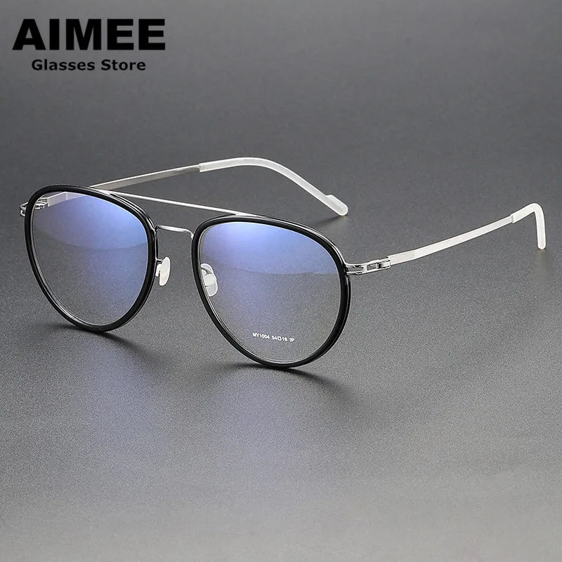 Stylish Unisex Oval Full Rim Double Bridge Acetate & Steel Eyeglasses Frame 1004 - Perfect for Work, Reading, and Everyday Fashion