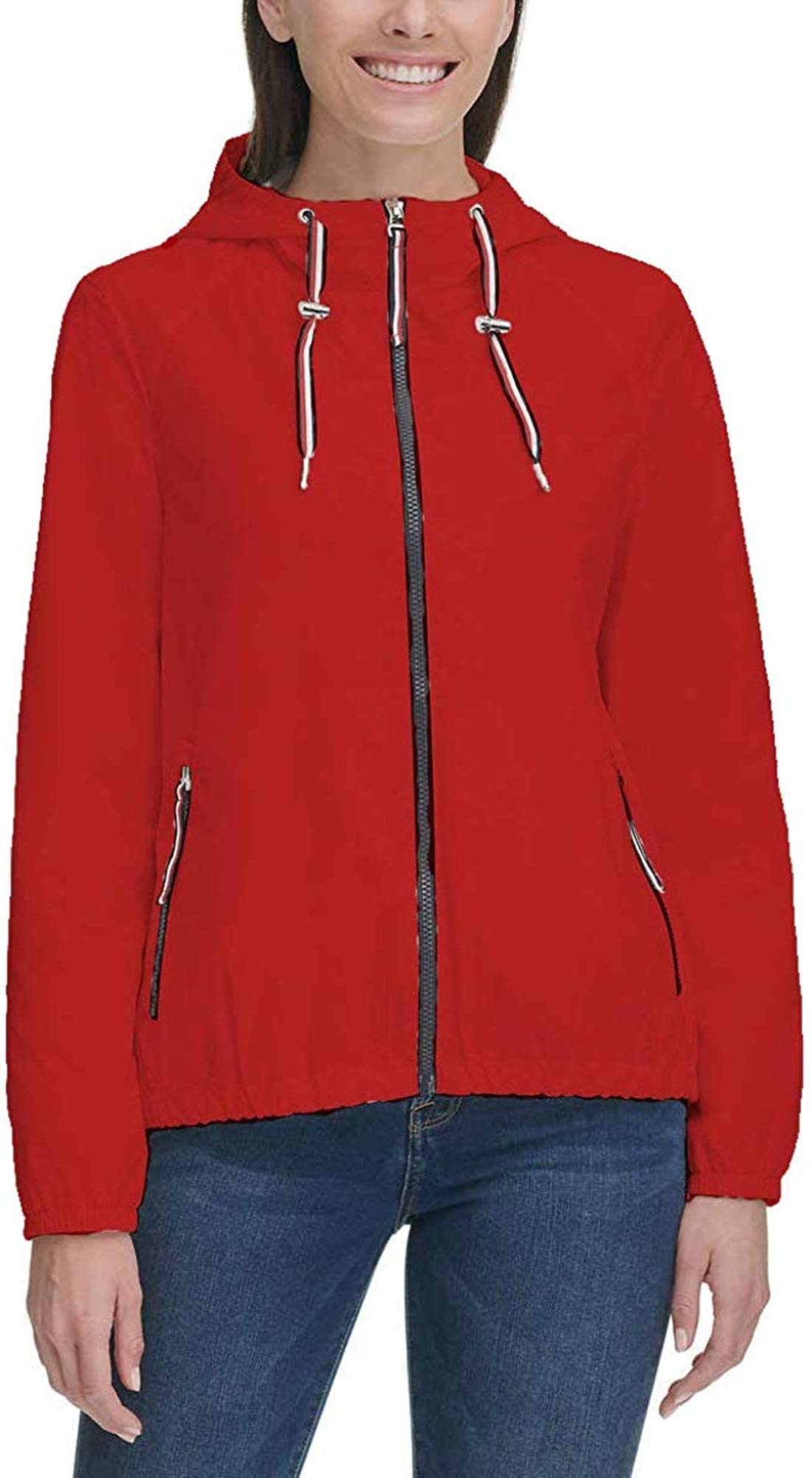 Tommy Hilfiger Women's Red Windbreaker Jacket XL - Lightweight Water-Resistant Outdoor Coat for Hiking, Running & Travel