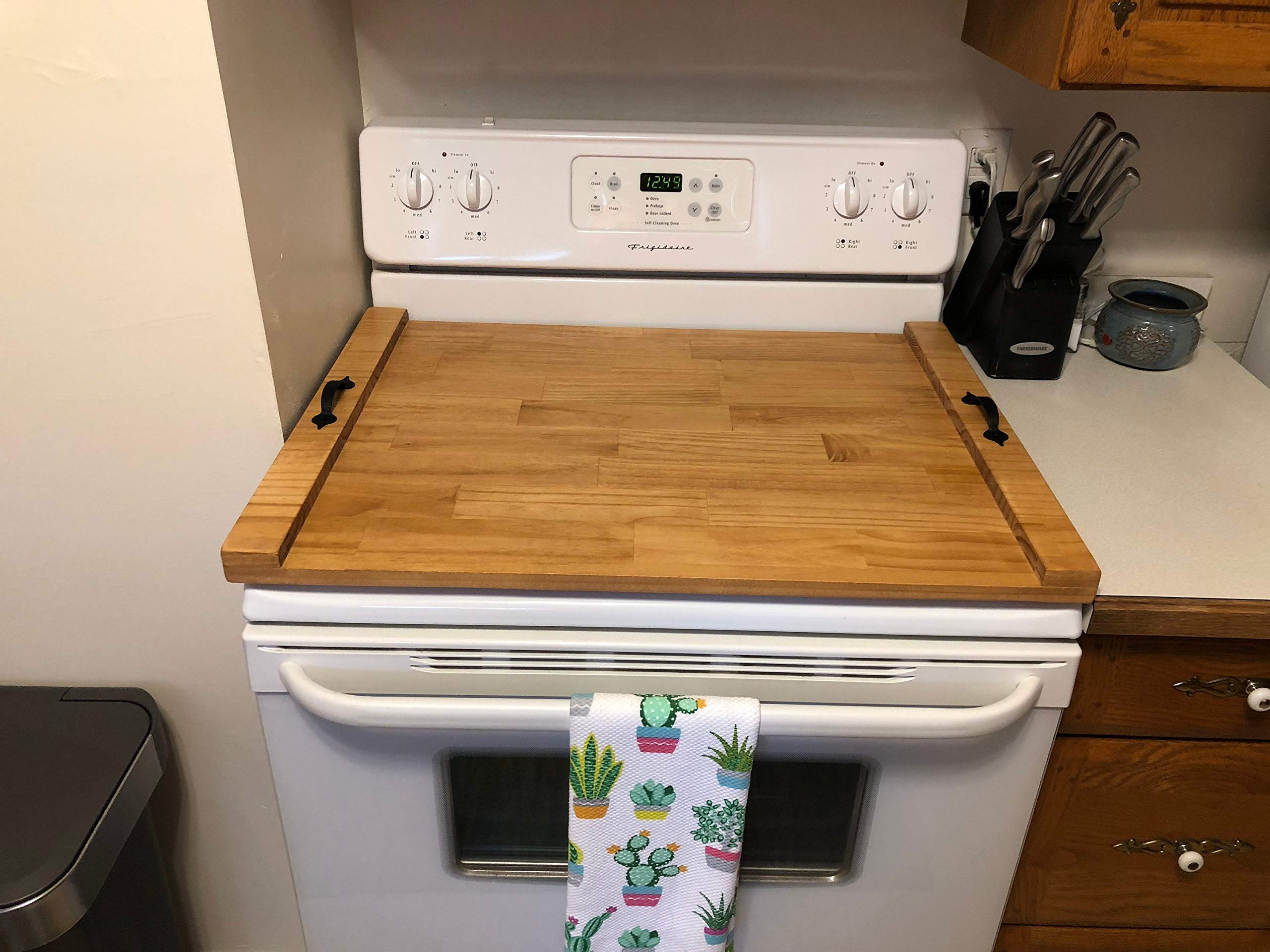 Rustic Wooden Stove Top Cover - Handcrafted Noodle Board & Cooktop Tray for Kitchen Decor - Perfect for Countertop Protection & Stylish Serving