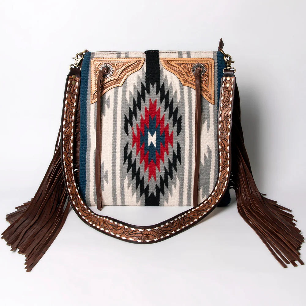 American Darling Conceal Carry Gray/Red Aztec Fringe Crossbody Bag - Stylish & Functional Purse for Women, Perfect for Everyday Use, Travel, and Concealed Carry