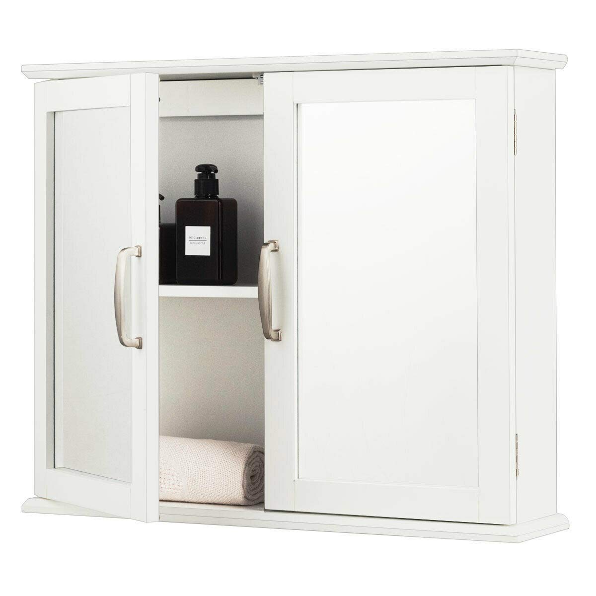 Modern Elegant Wall Mount Medicine Cabinet with Mirror Door - 2 Adjustable Shelves, Handles, Bathroom & Kitchen Storage Organizer - Easy to Clean - Perfect for Small Spaces, Vanities & Home Organization