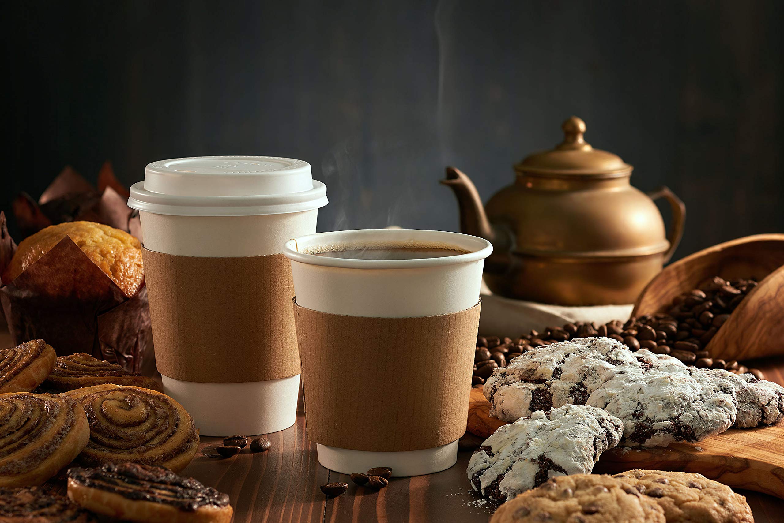NYHI 200 Pack 8 oz White Disposable Coffee Cups with Lids & Sleeves - Hot/Cold Beverage Drinking Cups for Coffee, Tea, Juice, Espresso - Perfect for Office Water Coolers, Parties, Cafes, and Takeout