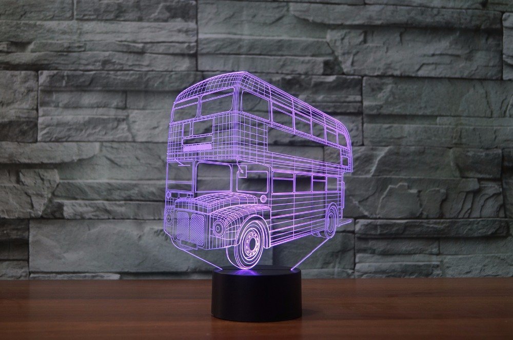 3D Optical Illusion Night Light - 7 Color Changing Touch Lamp with USB Cable for Kids Room, Car & Truck Lover Gift (Bus Design) - Perfect for Bedroom Decor, Desk Decoration and Children's Night Light