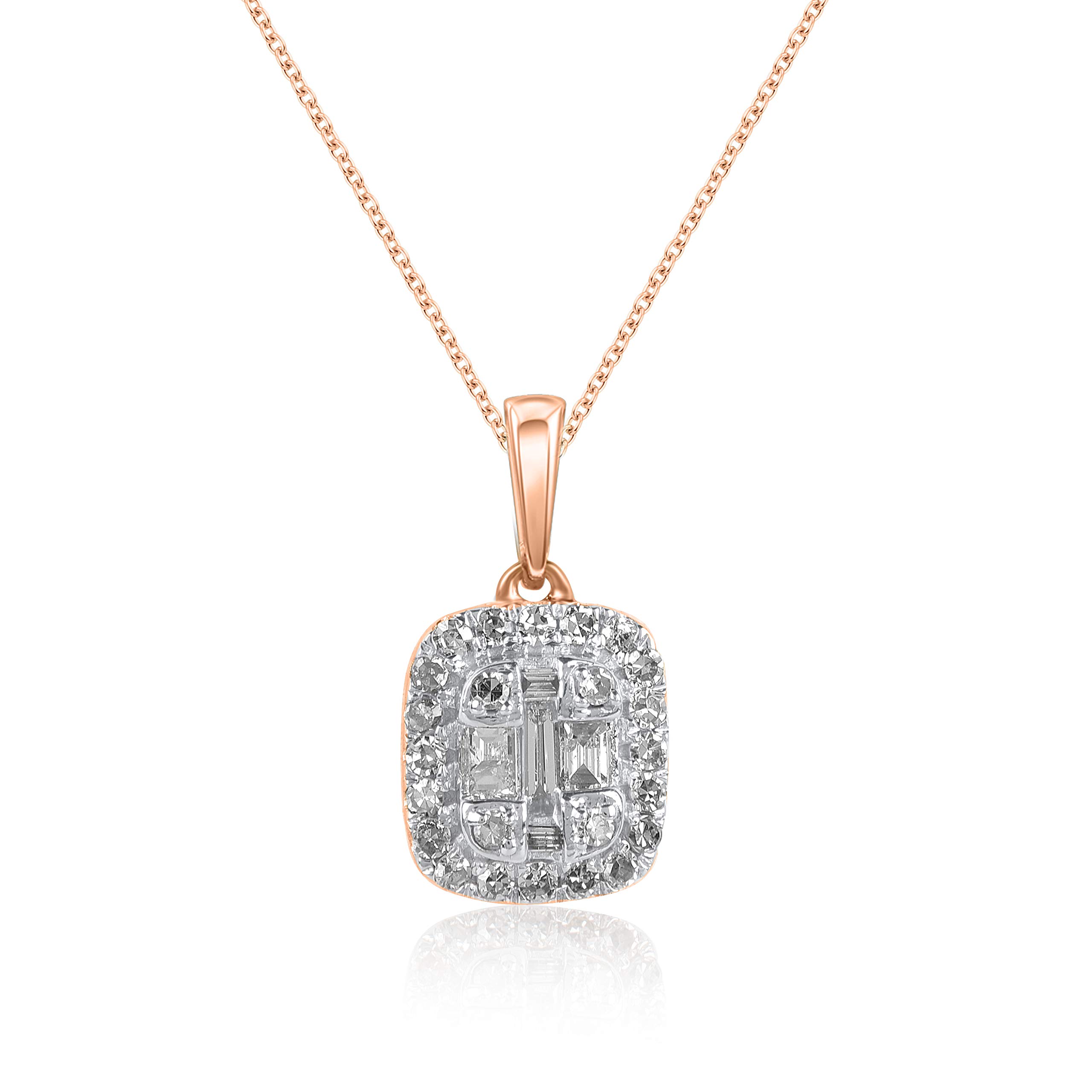 1/4 CTW Diamond Pendant with Round & Baguette Cut Stones in 10K/14K Yellow, White or Rose Gold - I-J Color I2-I3 Clarity Natural Diamonds - Perfect for Anniversary Gifts, Valentine's Day & Special Occasions