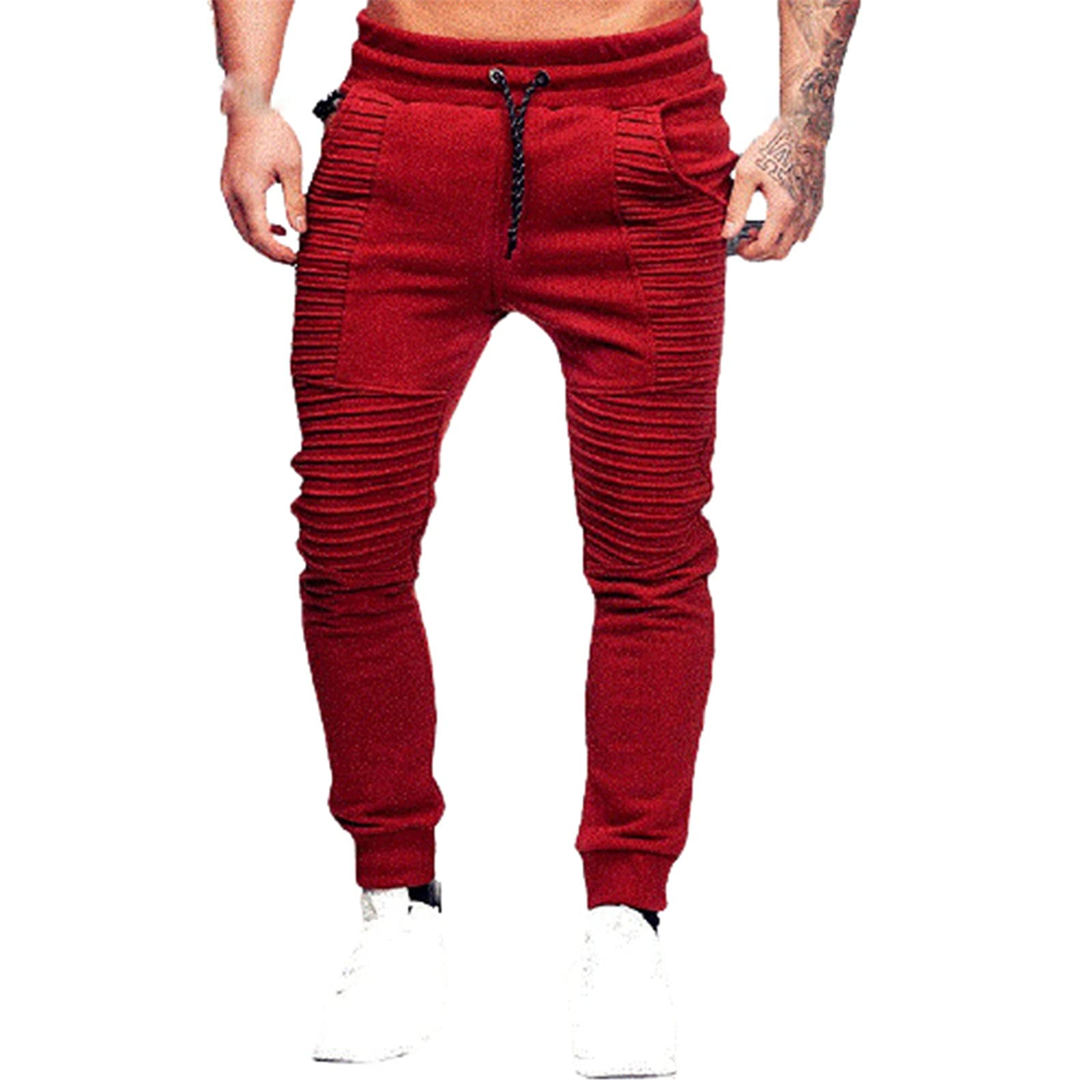 Men's Workout Joggers - Stylish Striped Elastic Waistband with Drawstring, Slim Fit Stretch Fitness Sweatpants for Running, Gym & Hip-Hop Fashion