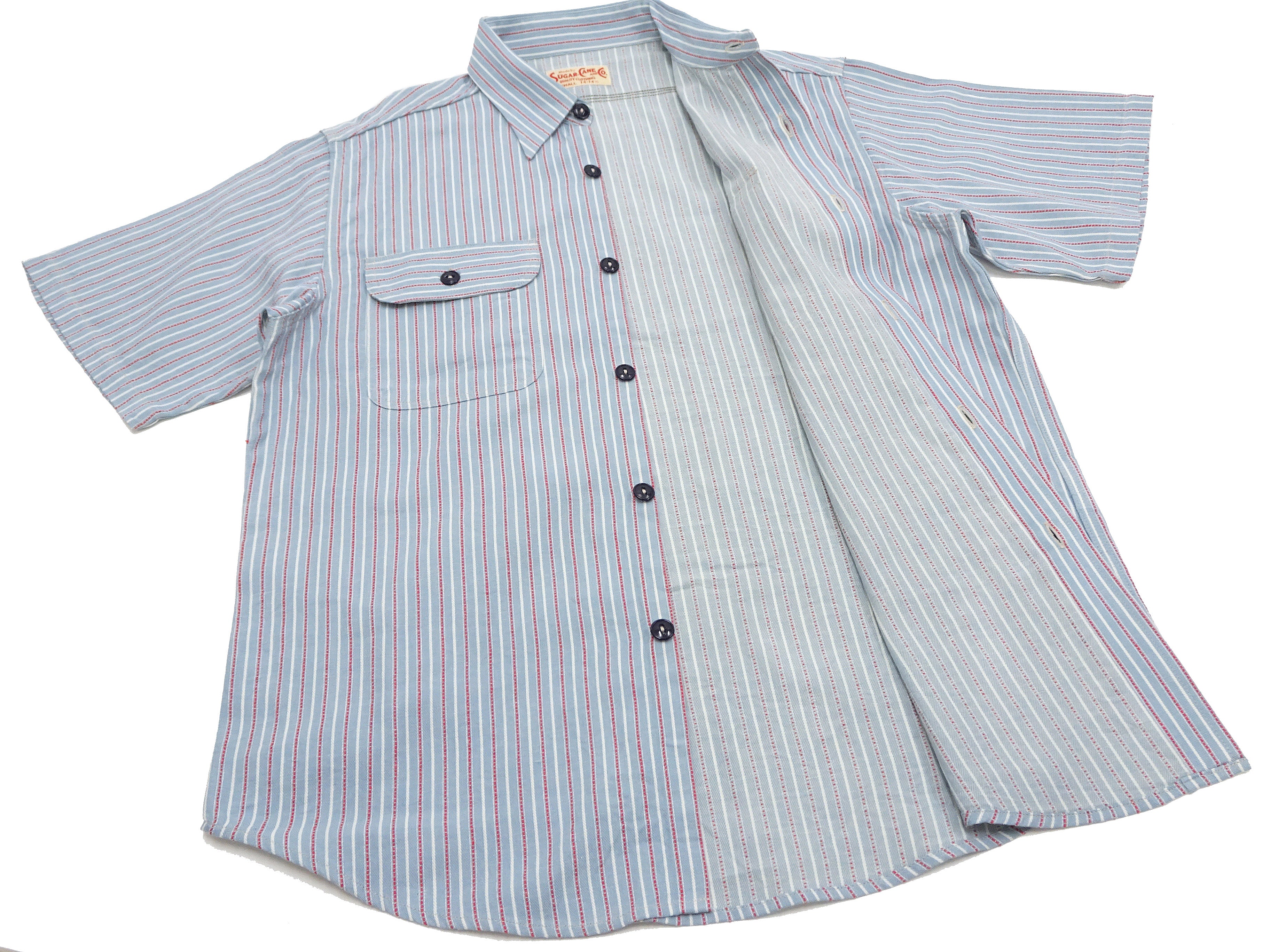 Men's Casual Short Sleeve Button Up Work Shirt - Sugar Cane Cotton Dobby Stripe, Vertical Multi Striped Pattern (SC39306-125 Blue) - Perfect for Office, Summer Outfits & Casual Wear