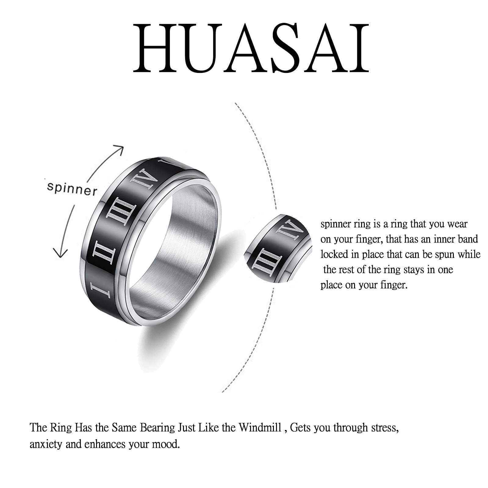 HUASAI Anxiety Relief Rings for Women & Men - Stainless Steel Spinner Rings with Moon & Star Design, Triple Interlocked Rolling Flower Stress Relieving Rings Set - Perfect Birthday Gifts for ADHD, Anxiety & Focus - Great for Office, School & Travel Stress Relief