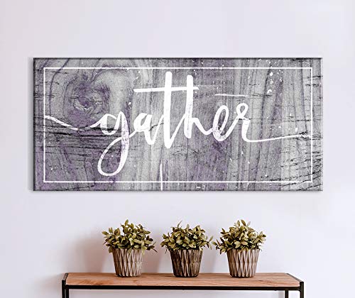 Farmhouse Style 'Gather' Pantry Sign - 60x27 Inch Purple Wall Decor for Kitchen, Dining Room & Living Room | Rustic Home Decor | Perfect for Farmhouse, Cottage & Country Style Homes