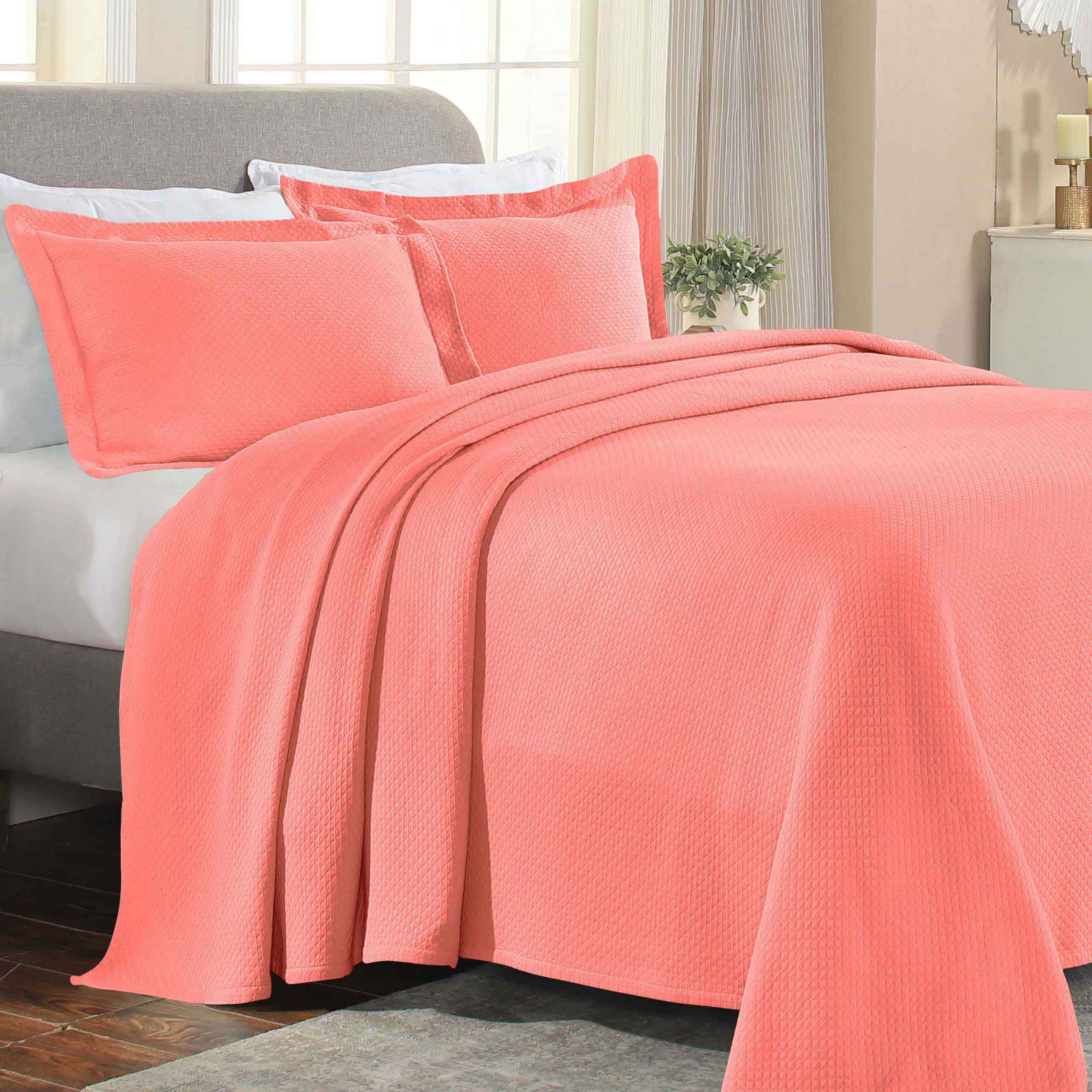 Luxury Jacquard Matelassé Cotton Diamond Solitaire Bedspread Set - Queen Size Bedding Coverlet for Master Bedroom, Guest Room & Hotel Decor