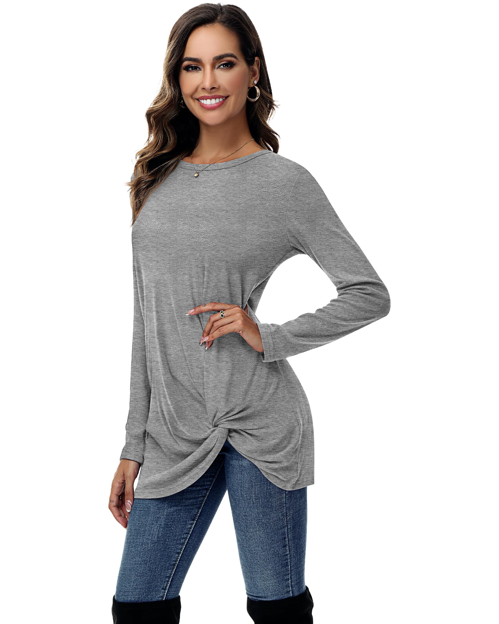 2 Pack Women's Long Sleeve Casual Tops - Twist Knot Tunic Blouses with Loose Fit for Layering, Work & Everyday Wear | Comfortable Tee Shirts for Fall & Winter Fashion