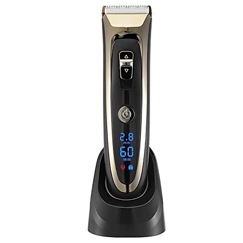 Professional Rechargeable Cordless Hair Clippers for Men - Adjustable Ceramic Blade Electric Hair Trimmer & Shaver with Digital Display (Golden with Box) - Perfect for Home Haircuts, Barber Styling & Beard Grooming
