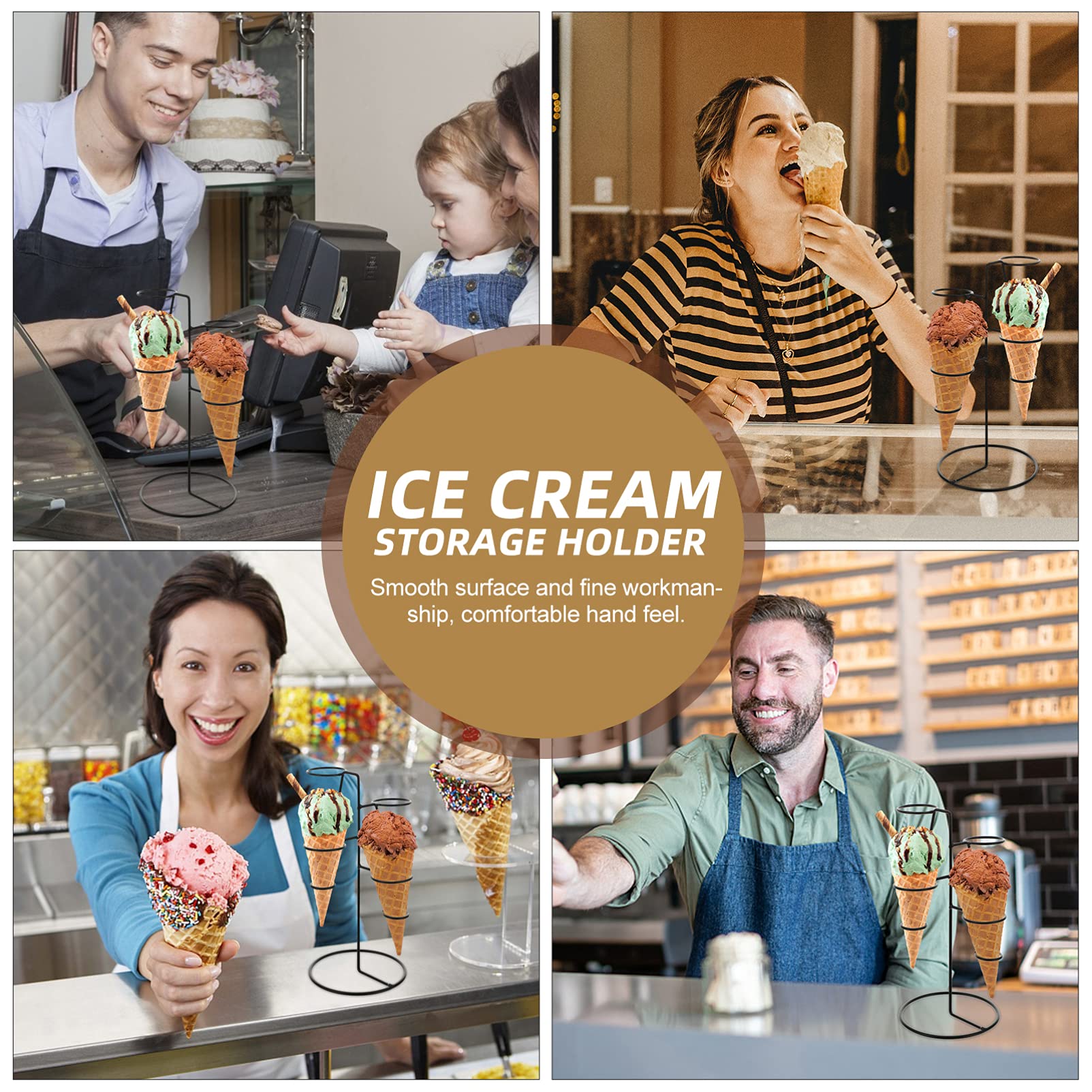 Premium Hemoton Double Head Ice Cream Display Stand - Durable Cone & Lollipop Holder for Waffles, French Fries & Fried Eggs - Perfect for Bakeries, Ice Cream Shops & Candy Stores