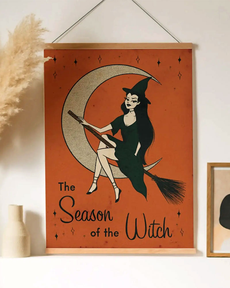 Season Of The Witch Halloween Art Print - 9x12 Inches Gothic Wall Decor for Home, Office & Witchy Aesthetic Spaces