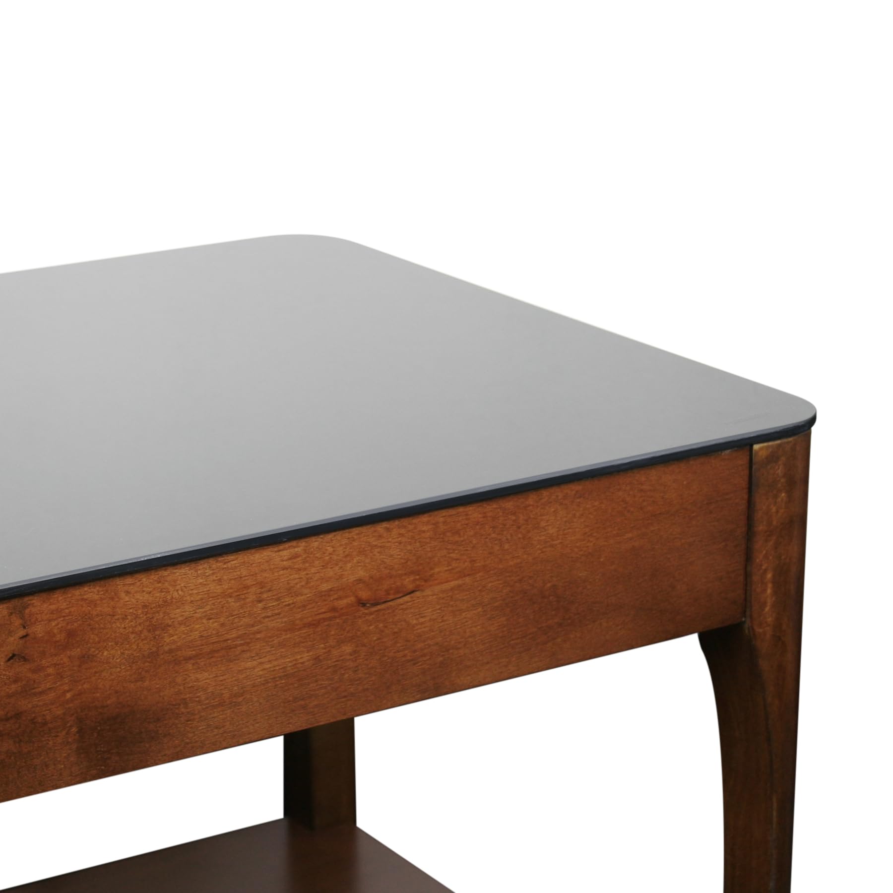 Leick Home 11103 Modern Glass Top Coffee Table with Shelf - Obsidian Black & Chestnut Finish for Living Room, Apartment & Condo - Perfect for Small Spaces, Entertaining & Storage Solutions