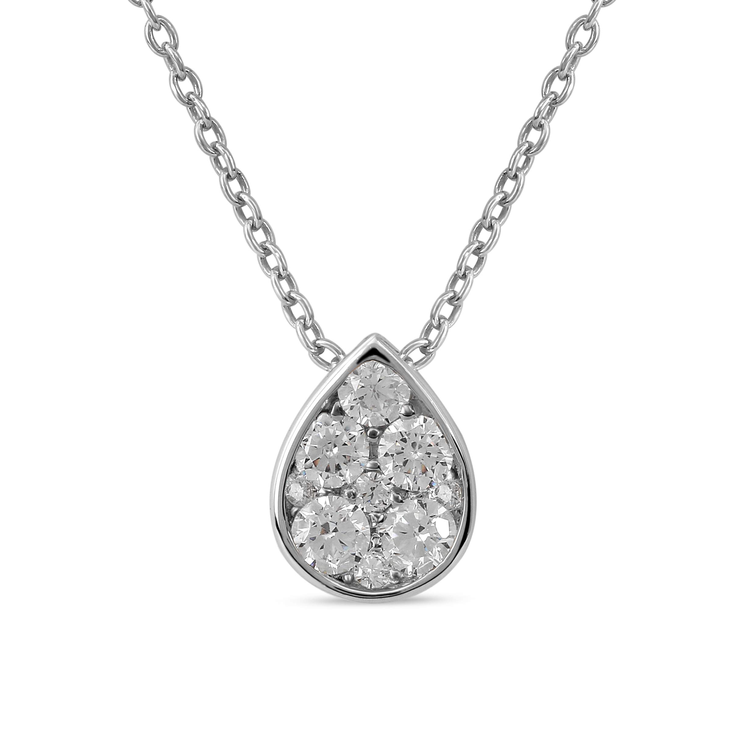 14K Sterling Silver 1/4 CT.TDW Diamond Cluster Pendant Necklace for Women - Rhodium Plated Elegant Jewelry Gift for Her, Birthday, Anniversary & Valentine's Day | Perfect for Parties, Weddings & Special Occasions