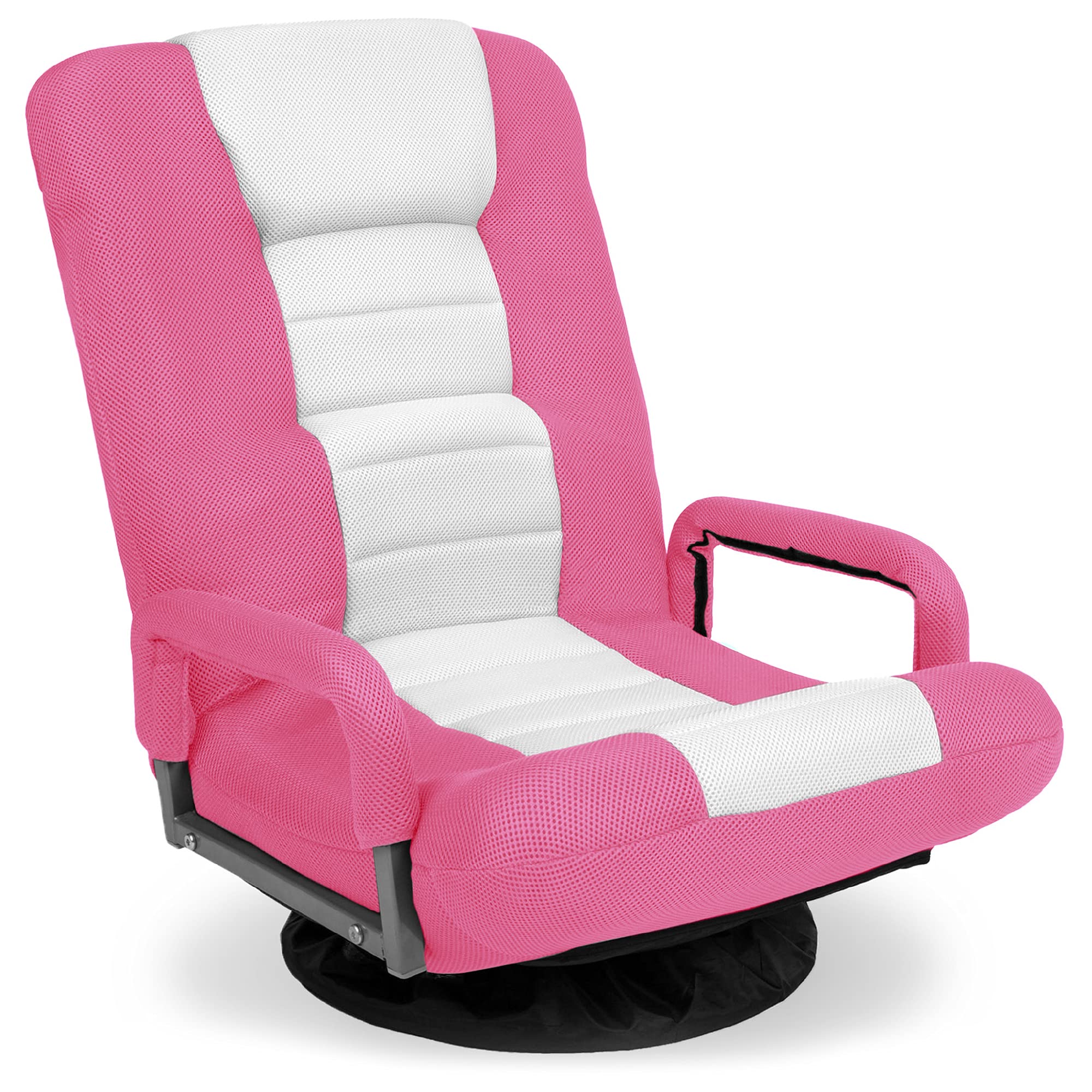 Best Choice Products 360 Degree Swivel Gaming Chair - Adjustable Foldable Backrest with Lumbar Support & Armrest Handles for Video Games, TV Watching, Reading - Multipurpose Floor Rocker Chair (Pink/White) - Perfect for Home Office, Gaming Setup & Living Room Relaxation