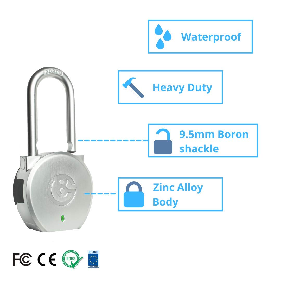 Brilliant Guard Heavy Duty Smart Portable Keyless Bluetooth Padlock - Secure Lockbox for Travel, Gym Lockers & Outdoor Equipment | Waterproof Digital Lock for Bikes, Gates & Storage Units