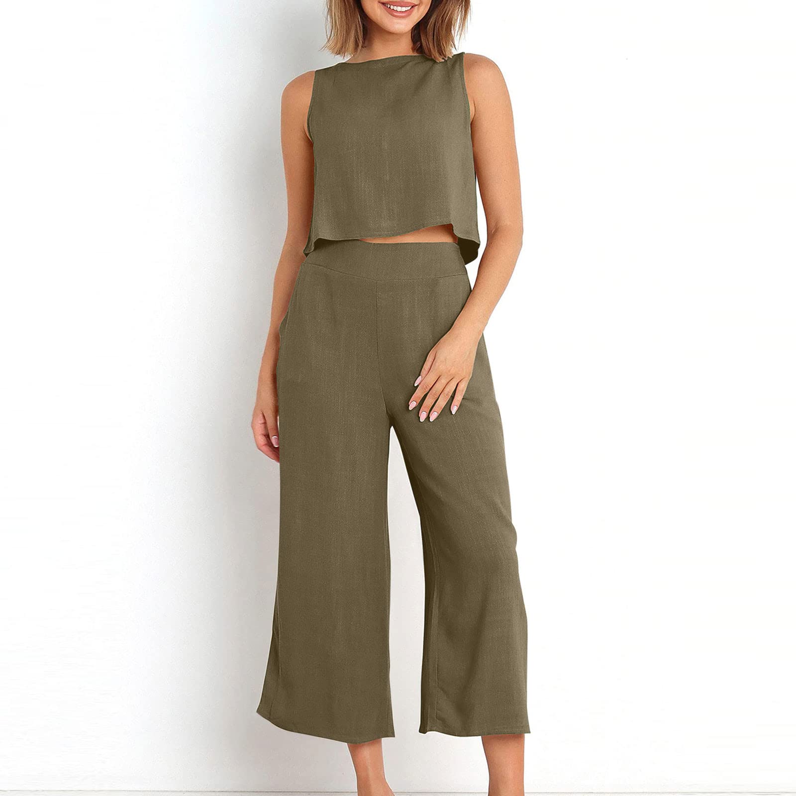 Women's Wide Leg Lounge Pajama Set - 100% Cotton Button Down 2-Piece Oversized Pants & Top - Soft Linen Comfort Outfit for Home, Travel & Casual Wear - Breathable Lounge Wear for Women