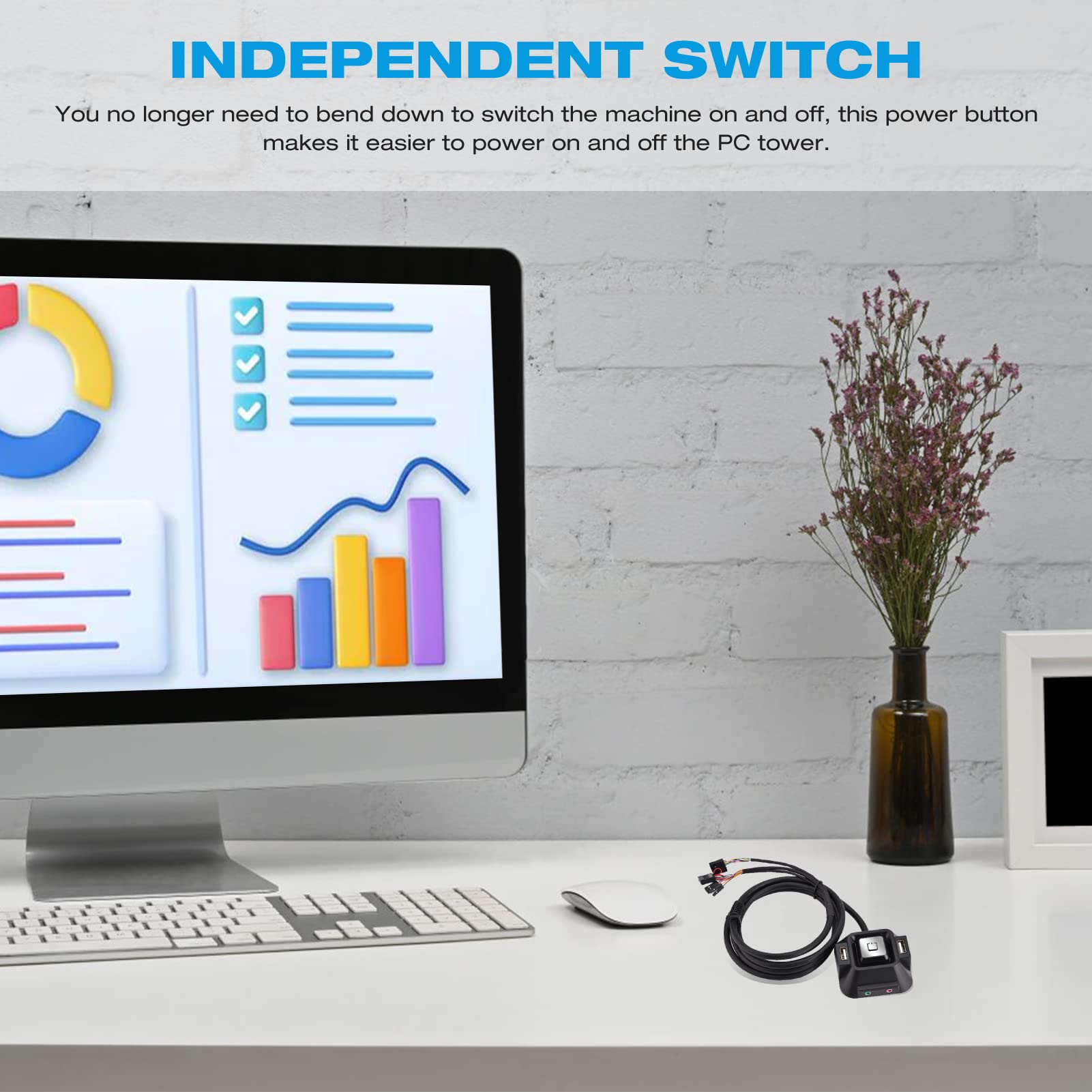 Desktop Computer Power Switch with USB Ports, Audio Ports & Power Supply - External PC On/Off Button - 1.55/5FT Cable for Home Office & Gaming Setup