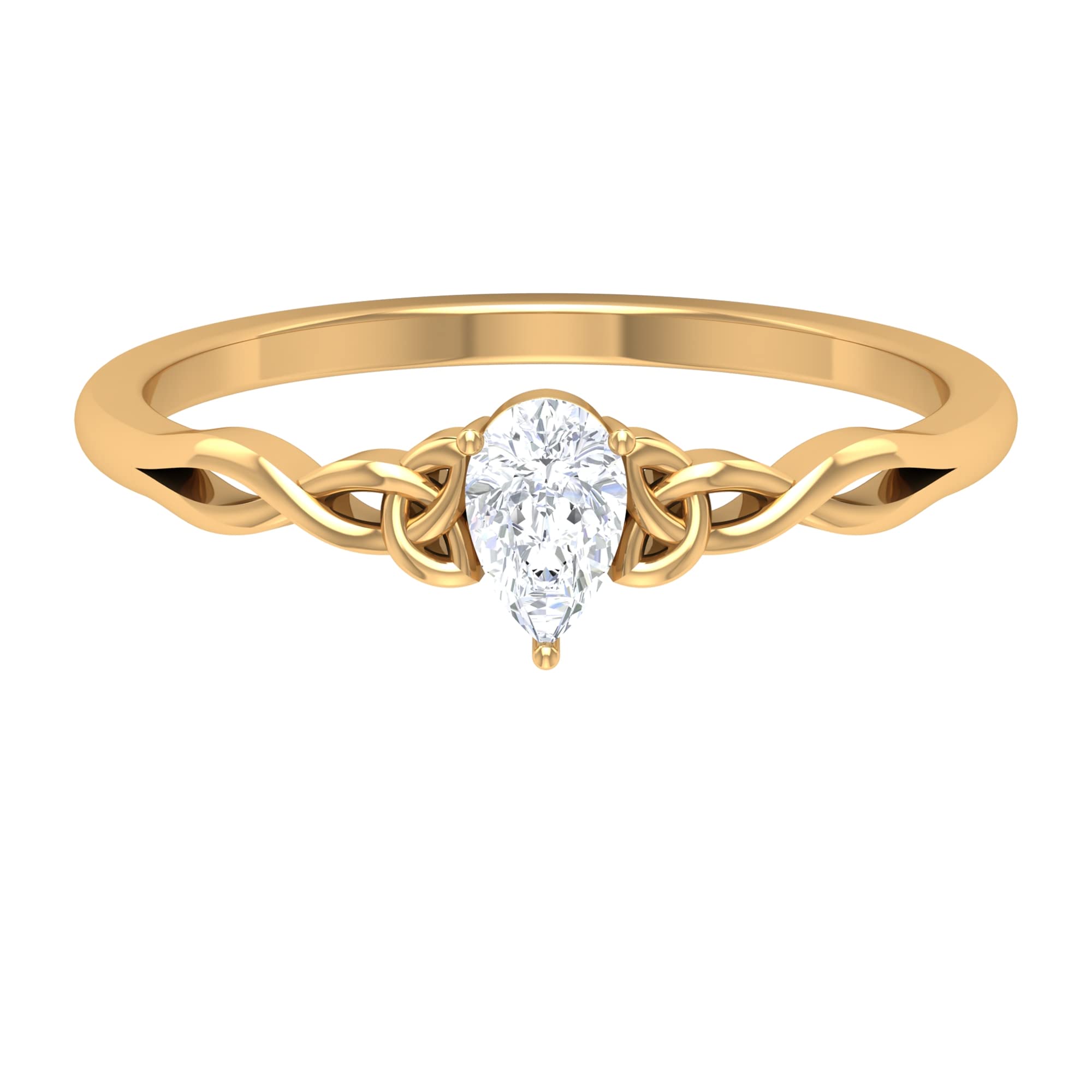 0.25 CT April Birthstone White Diamond Solitaire Ring - Pear Cut 14K Solid Gold Celtic Ring for Women | Elegant Jewelry Gift for Anniversary, Engagement & Special Occasions