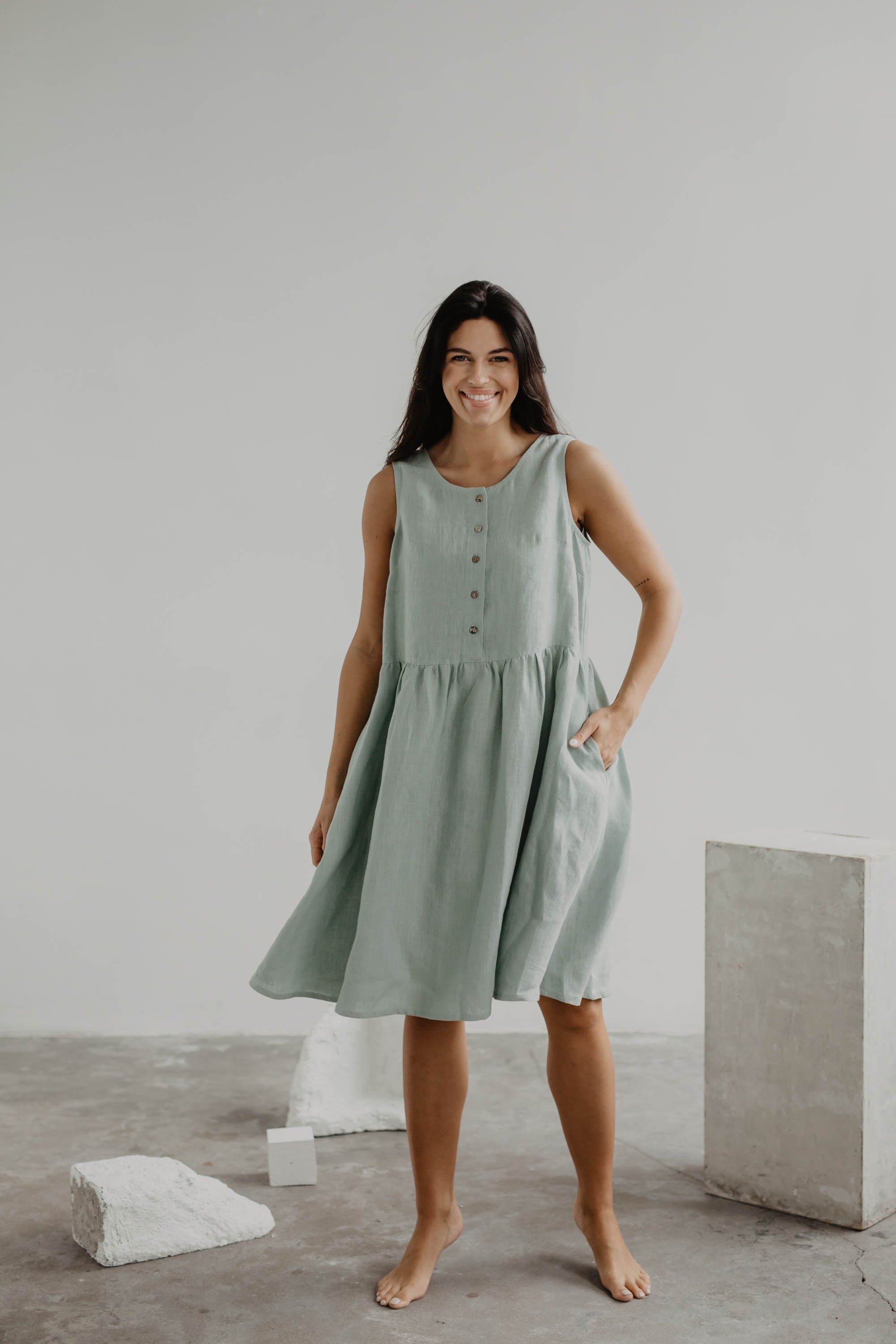 Stylish Hazel Women's Linen Sleeveless Summer Dress - Breathable & Comfortable in Multiple Colors | Perfect for Beach Vacations, Casual Outings & Summer Weddings