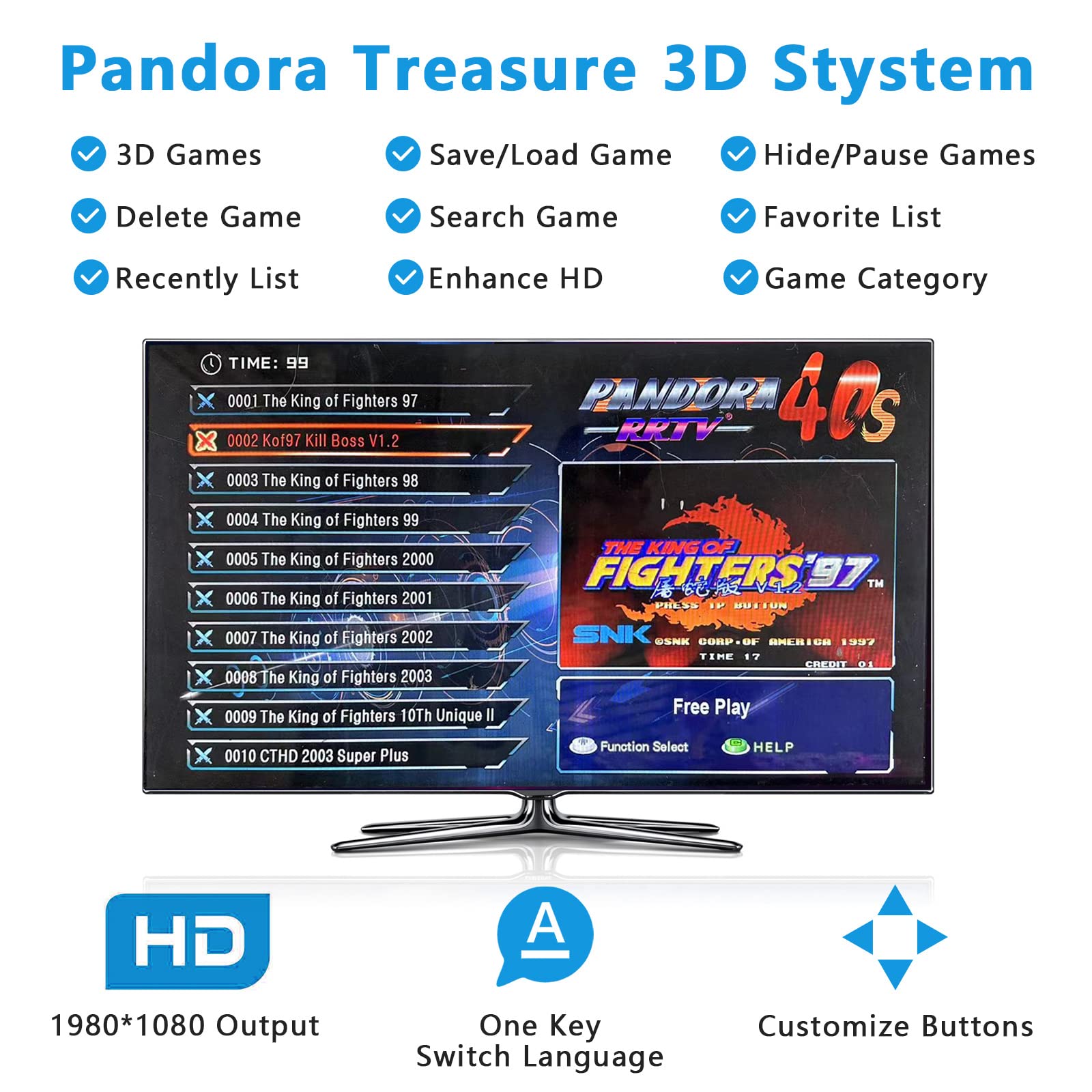3D Pandora's Box Arcade Game Console with 28,700 Classic Games - 2-in-1 System Supports 3D Gaming, 1280x720 Full HD, 4-Player Mode with Search/Save/Hide/Pause Features - Perfect for Home Entertainment and Retro Gaming Parties