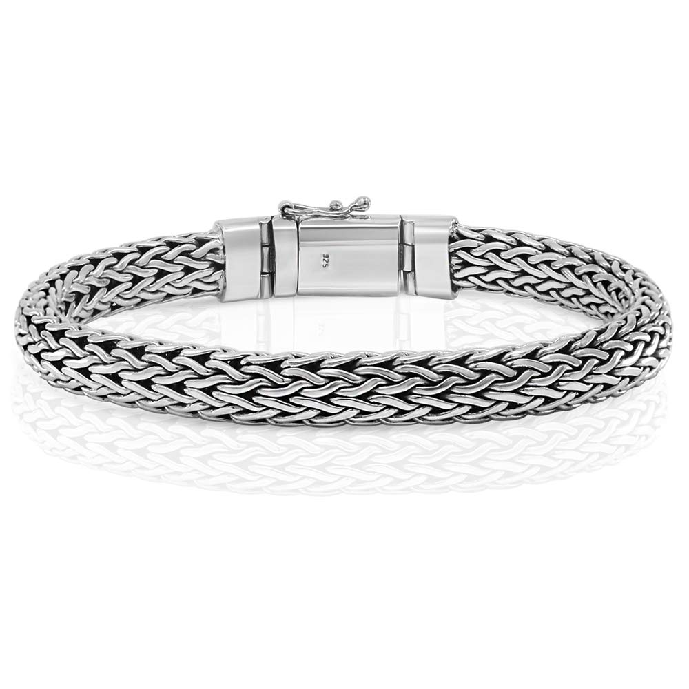 925 Sterling Silver Men's Heavy Bracelet - SILVER LIGHTNING - Adjustable Sizes 7.5