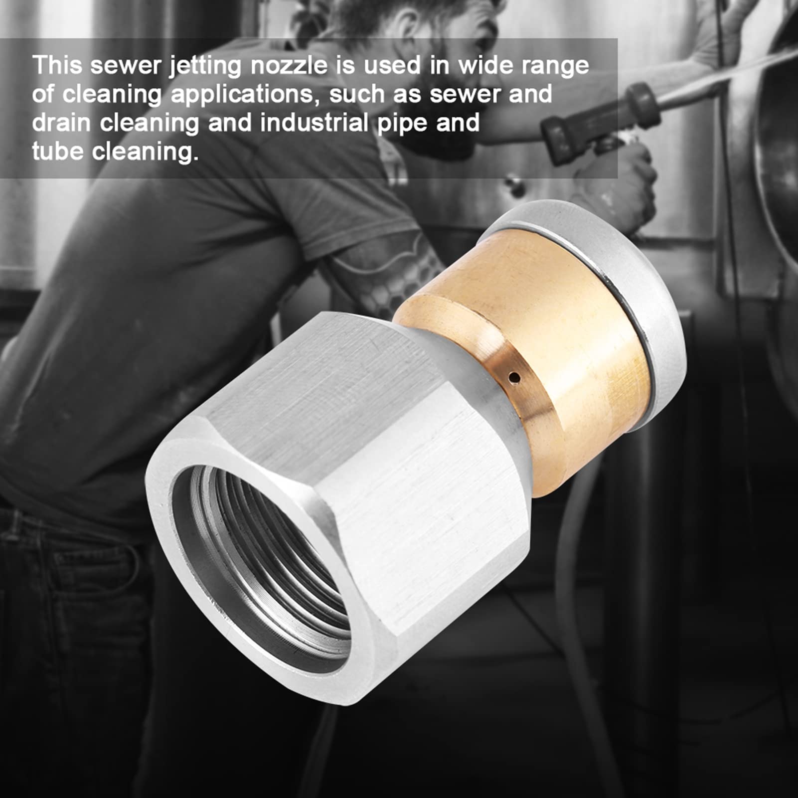 Stainless Steel Pressure Sewer Cleaning Nozzle - 3/8BSP Female SS304 Rotary Drain Pipe Washing Tool for Gardening, Car Washing & High-Pressure Cleaning | Heavy-Duty Plumbing & Outdoor Cleaning Accessory