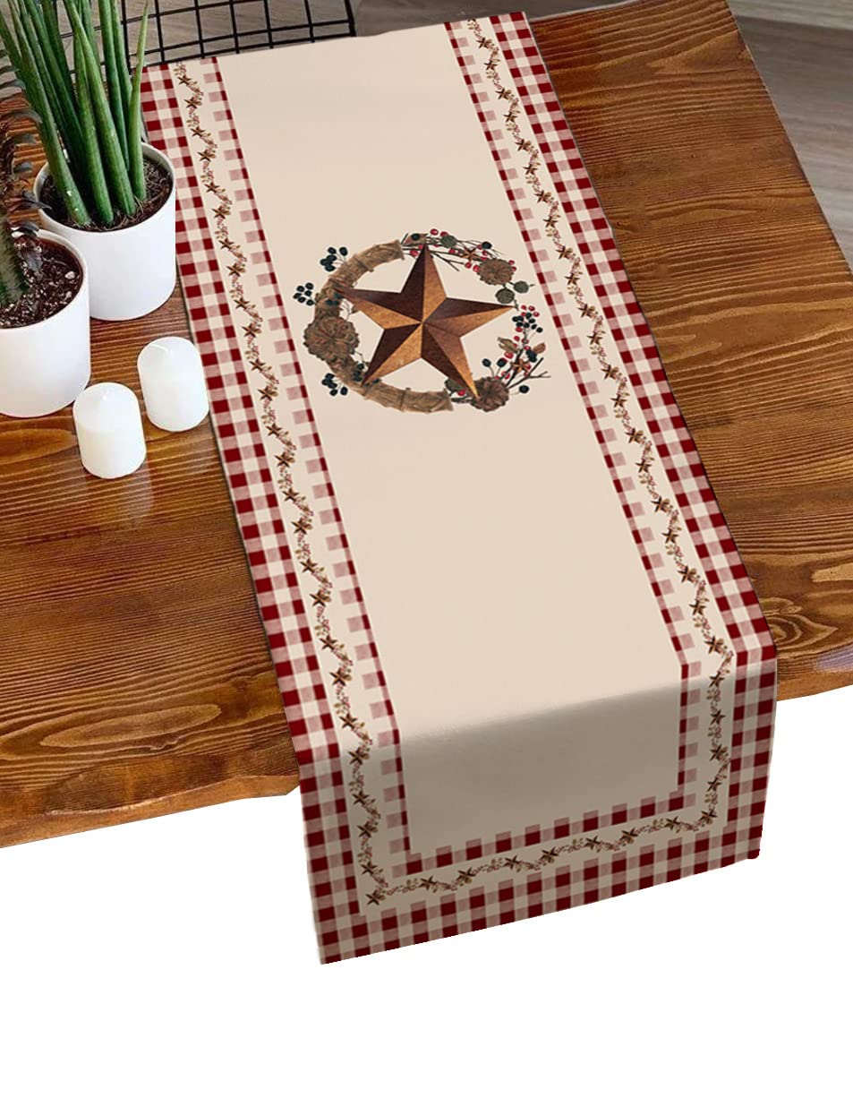 Vintage Buffalo Plaid Table Runner - 36 Inch Cotton Linen Kitchen Dining Decor for Farmhouse, Rustic Wedding & Coffee Table (Red Black Checkered) - Perfect for Holiday Dinner, Christmas Decor & Country Home Styling