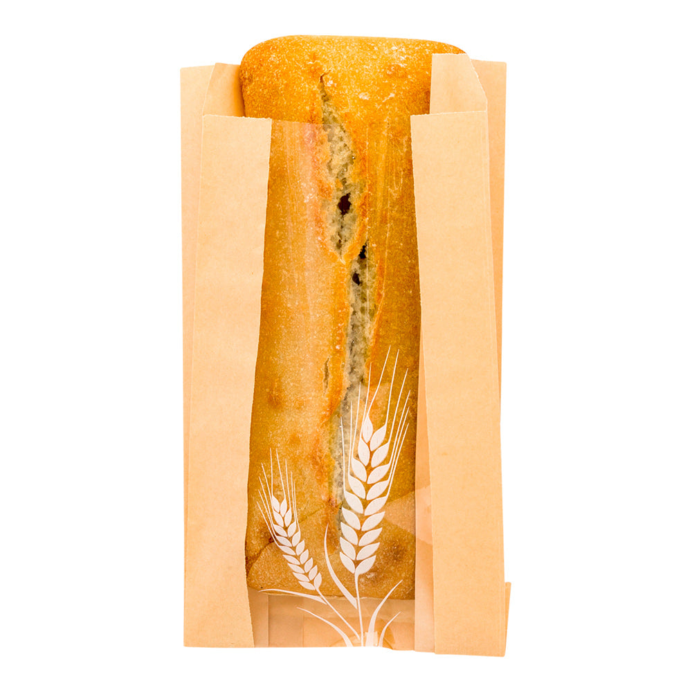 Eco-Friendly Brown Paper Bread Bags - Micro Perforated, Greaseproof, Wheat Pattern (4.75