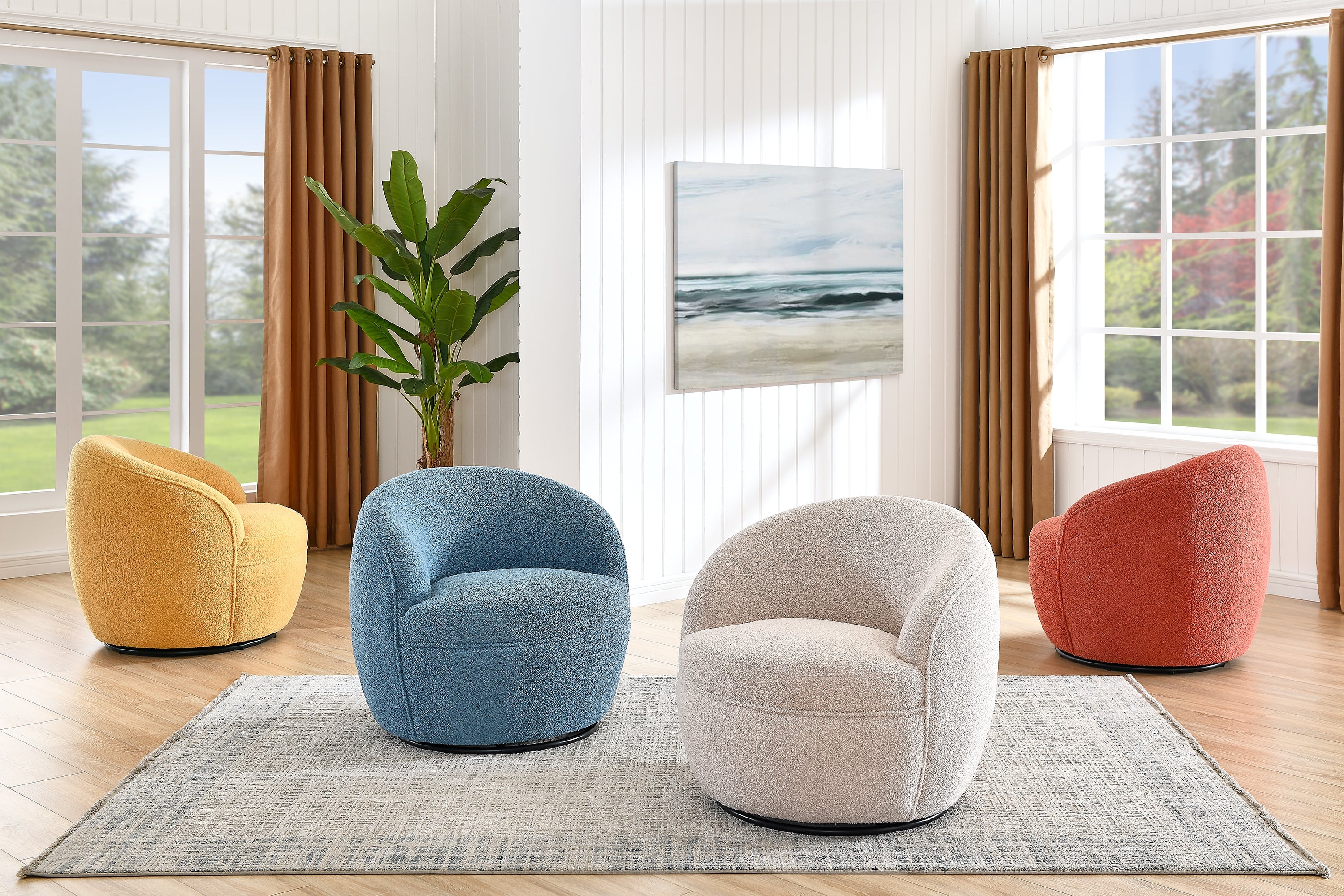 Roundhill Furniture Galleria 360 Swivel Faux Shearling Barrel Chair - Cozy Modern Accent Chair for Living Room, Bedroom & Office - Perfect for Reading, Relaxing & Home Decor