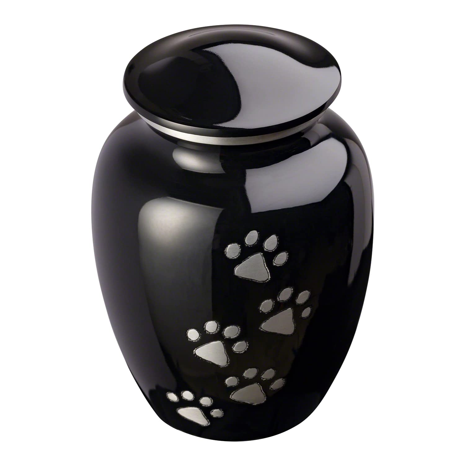 Ottillie Paws Tribute Series Large Pet Urn for Dogs and Cats - Ebony Finish, Vertical Pewter Paws, Walnut Base, Silver/Black Plate - Perfect for Memorial Keepsakes and Home Display