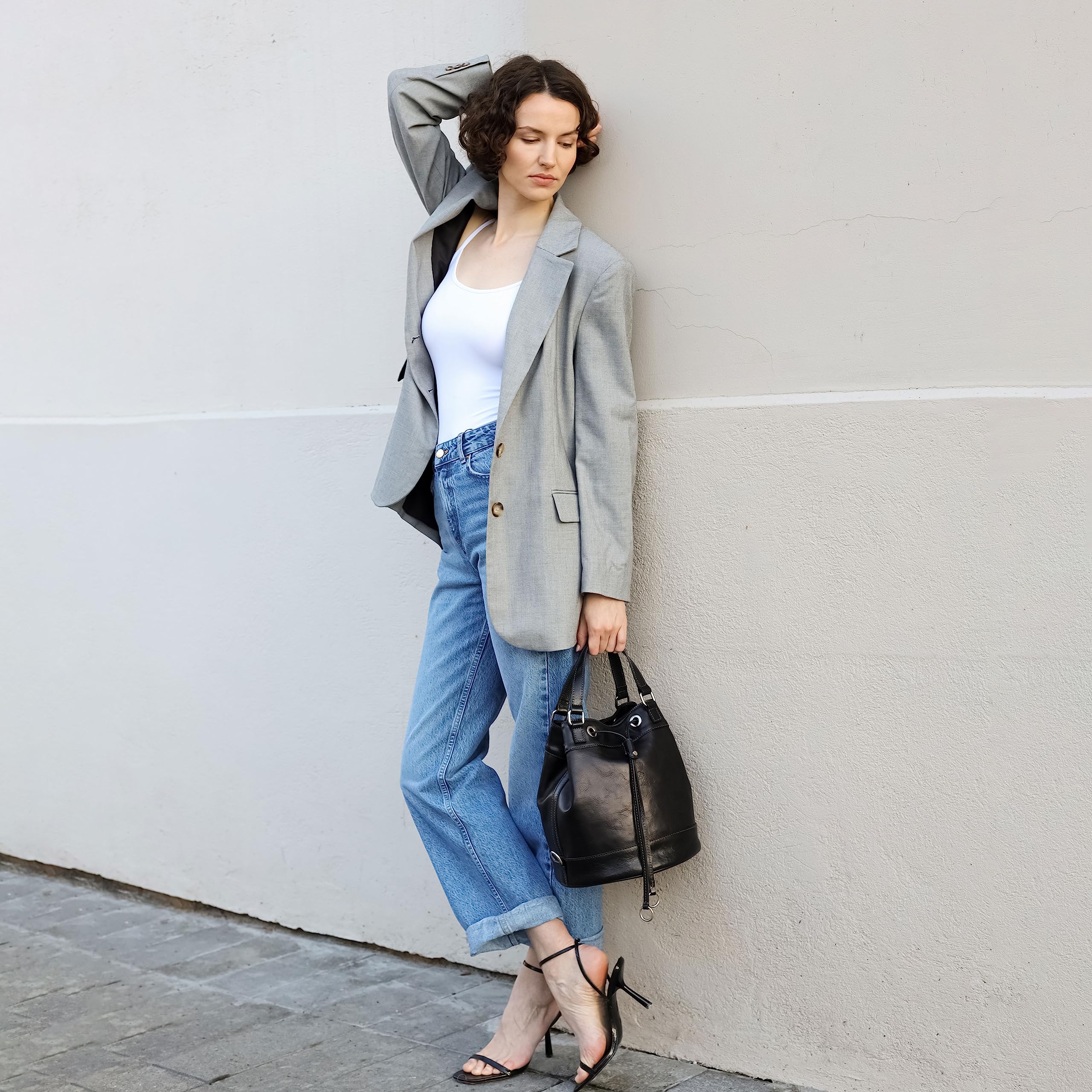 Premium Full Grain Leather Bucket Tote Bag for Women - Timeless Durable Design - Perfect for Work, Travel & Everyday Use